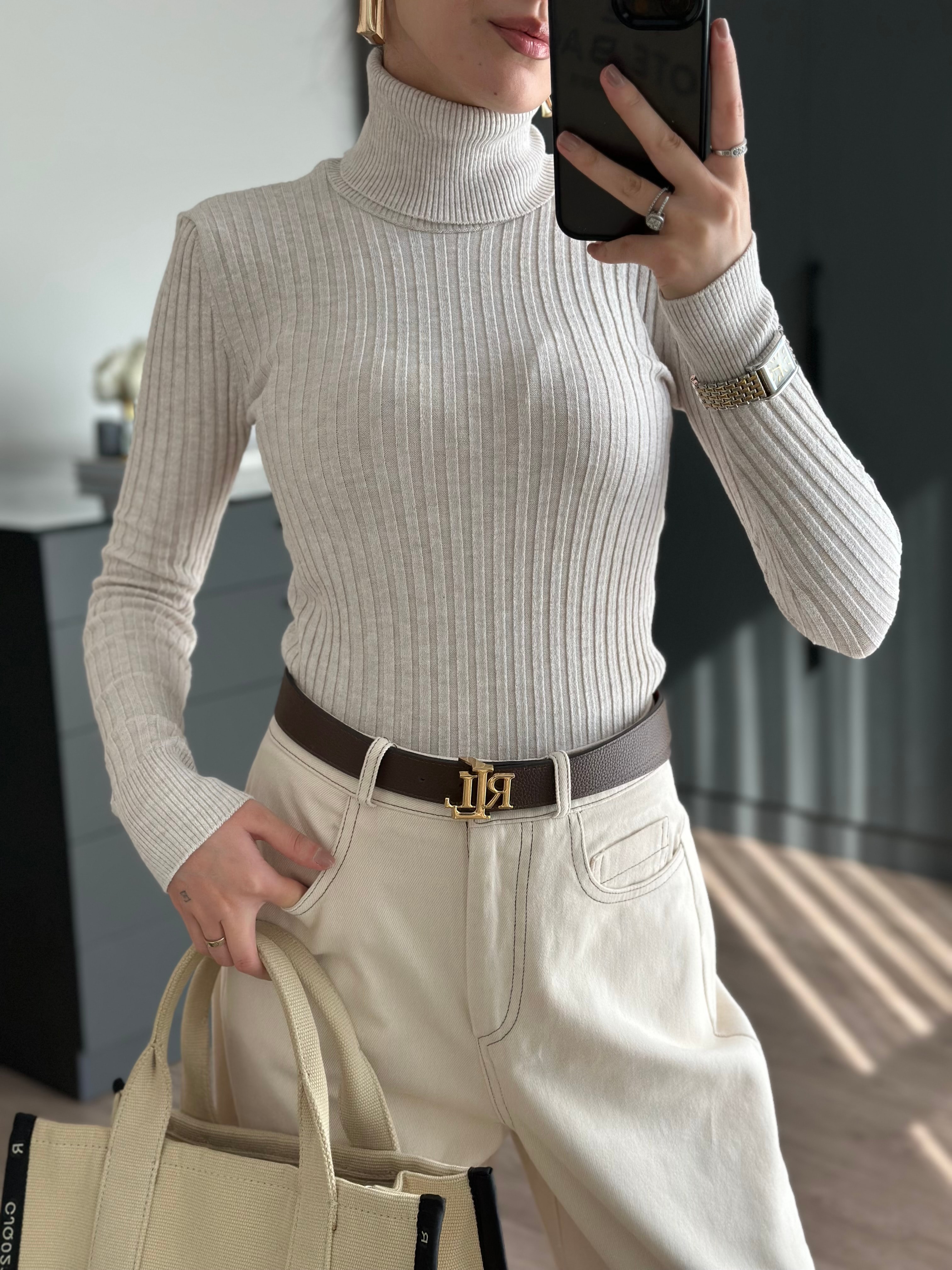 FİTİLLİ BOĞAZLI TRİKO BEJ KAZAK 