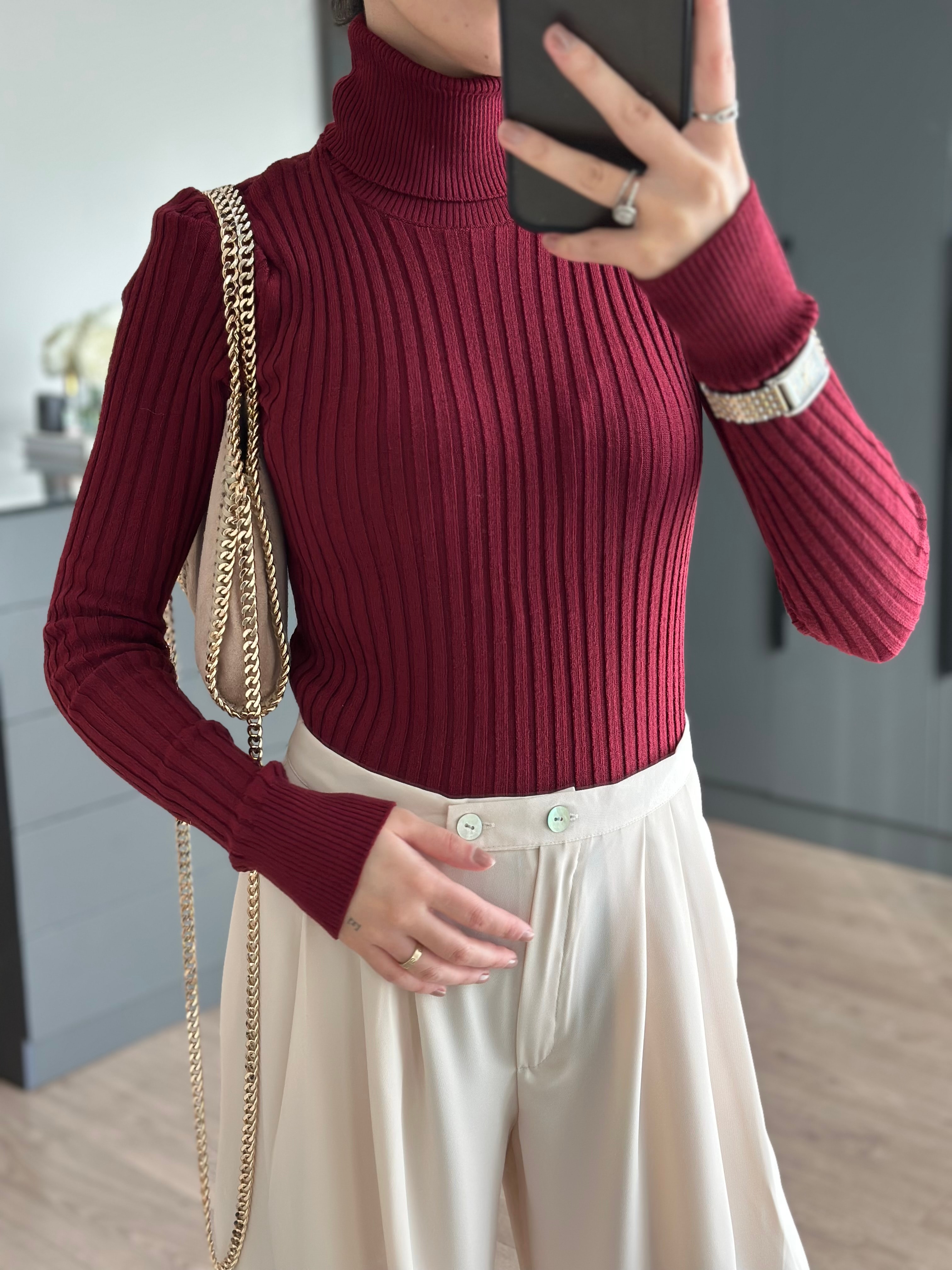 FİTİLLİ BOĞAZLI TRİKO BORDO KAZAK 