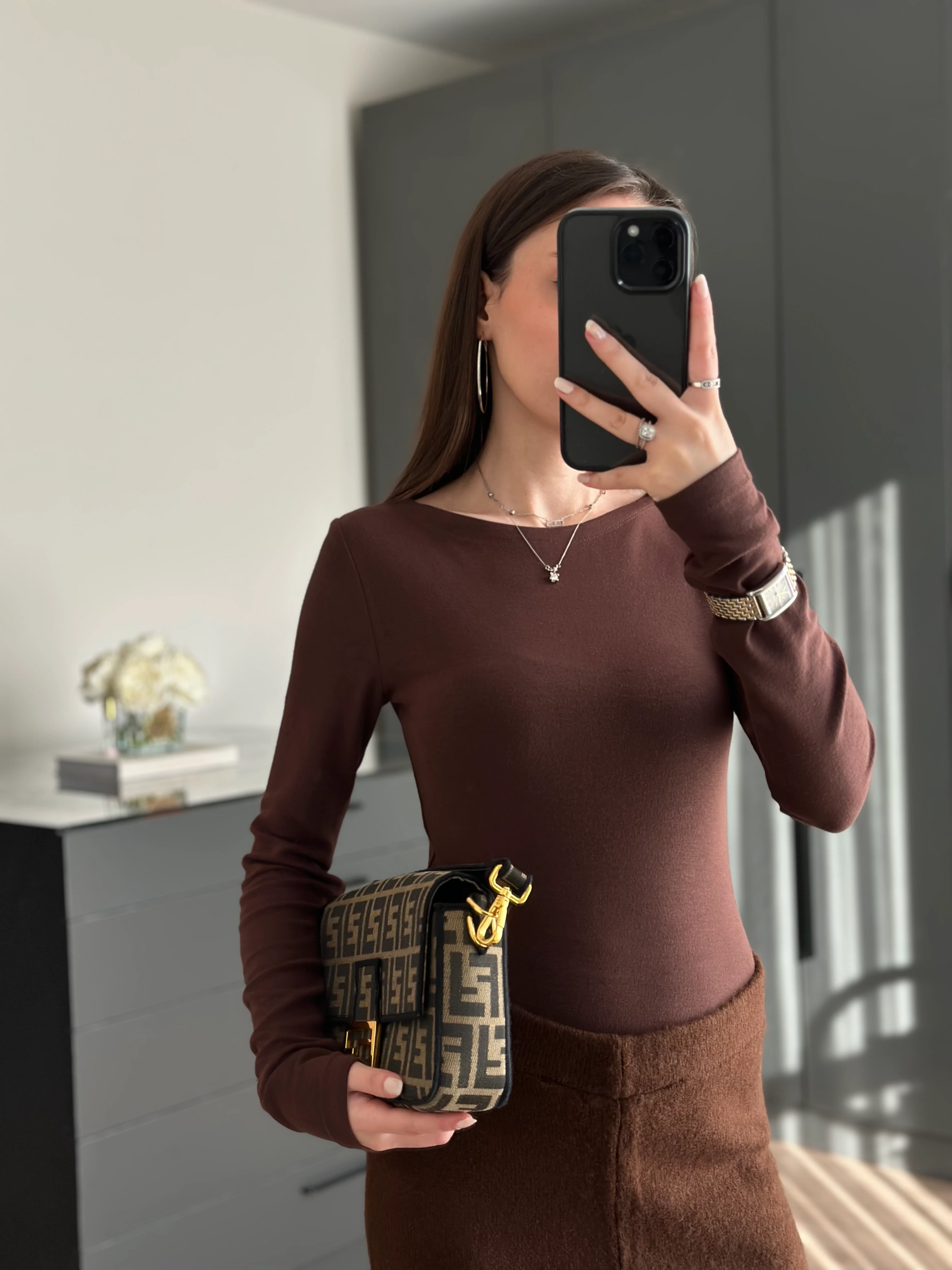 SOFT UZUN KOLLU BLUZ - ACI KAHVE