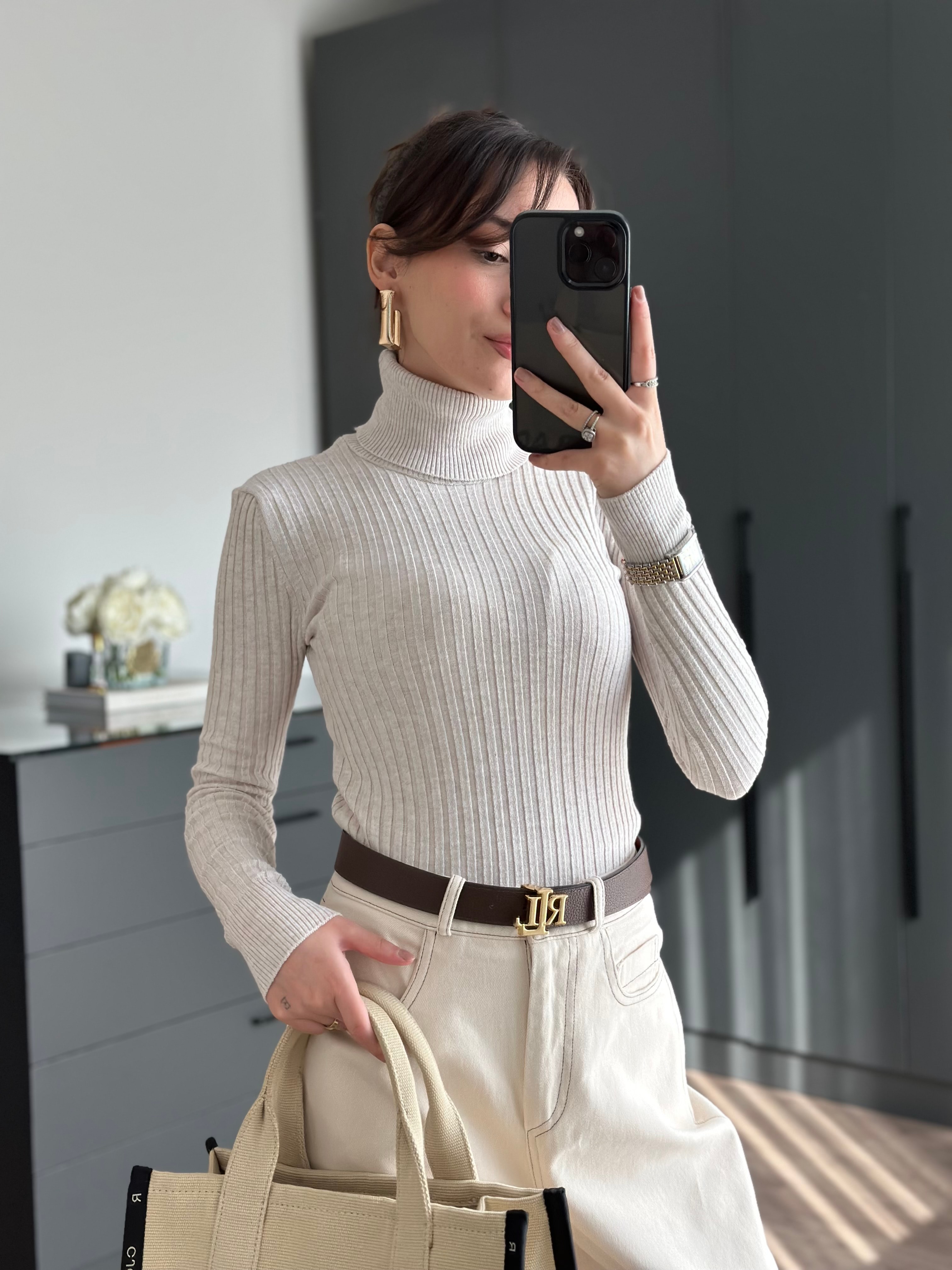 FİTİLLİ BOĞAZLI TRİKO BEJ KAZAK 