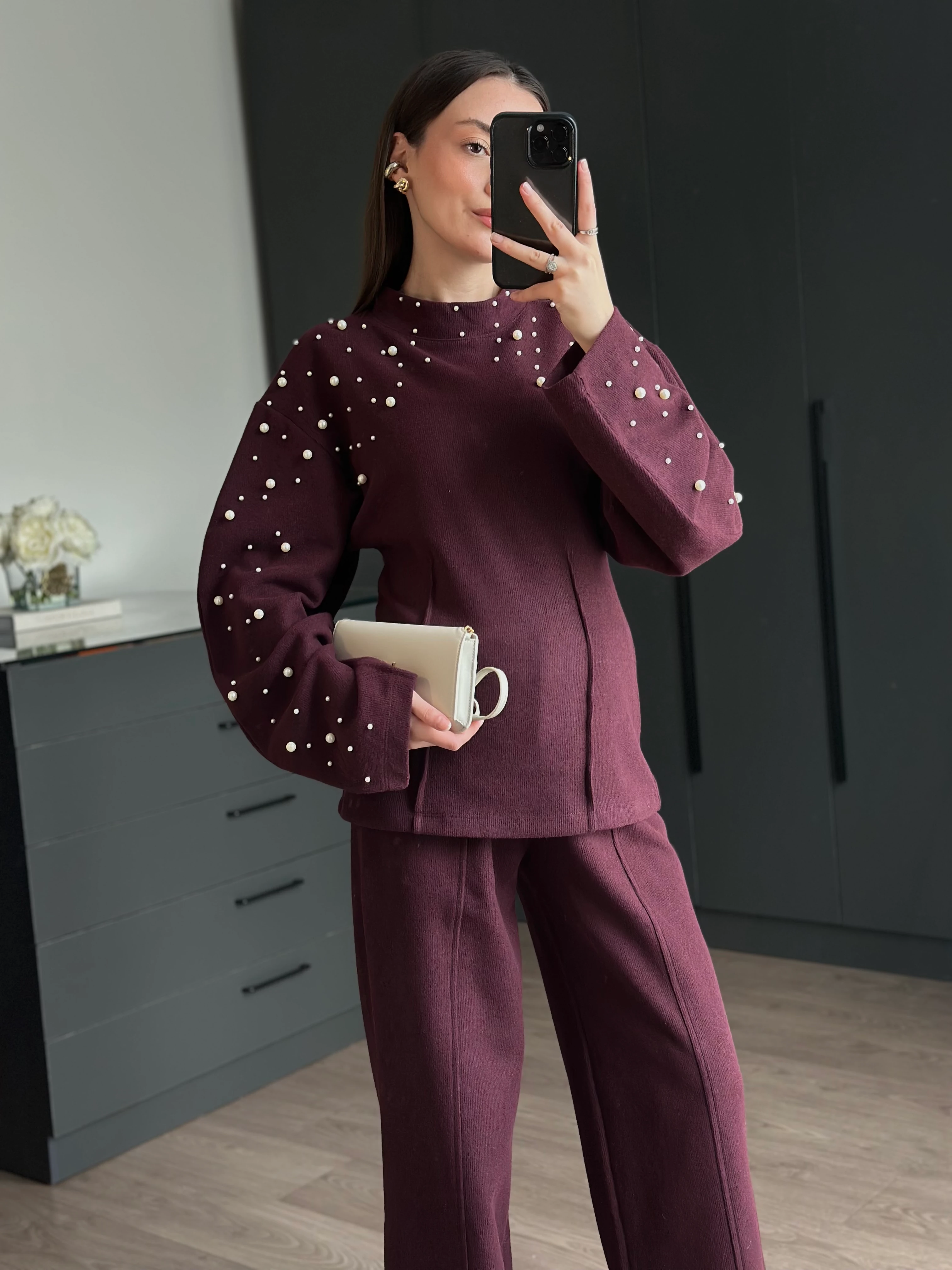 YUMUŞAK SUNİ İNCİLİ TAKIM - Bordo