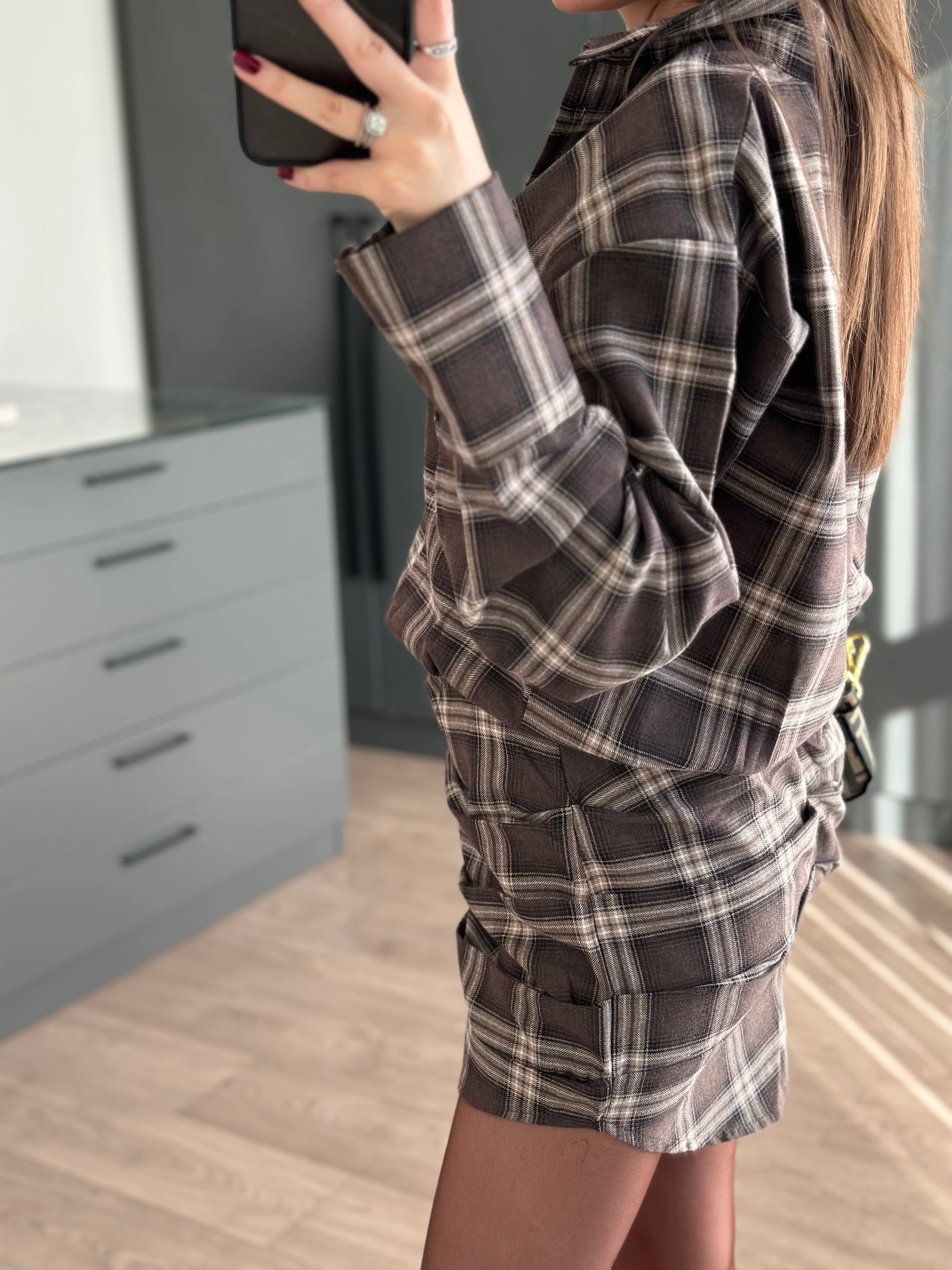 EKOSE DESENLİ ELBİSE - Kahve