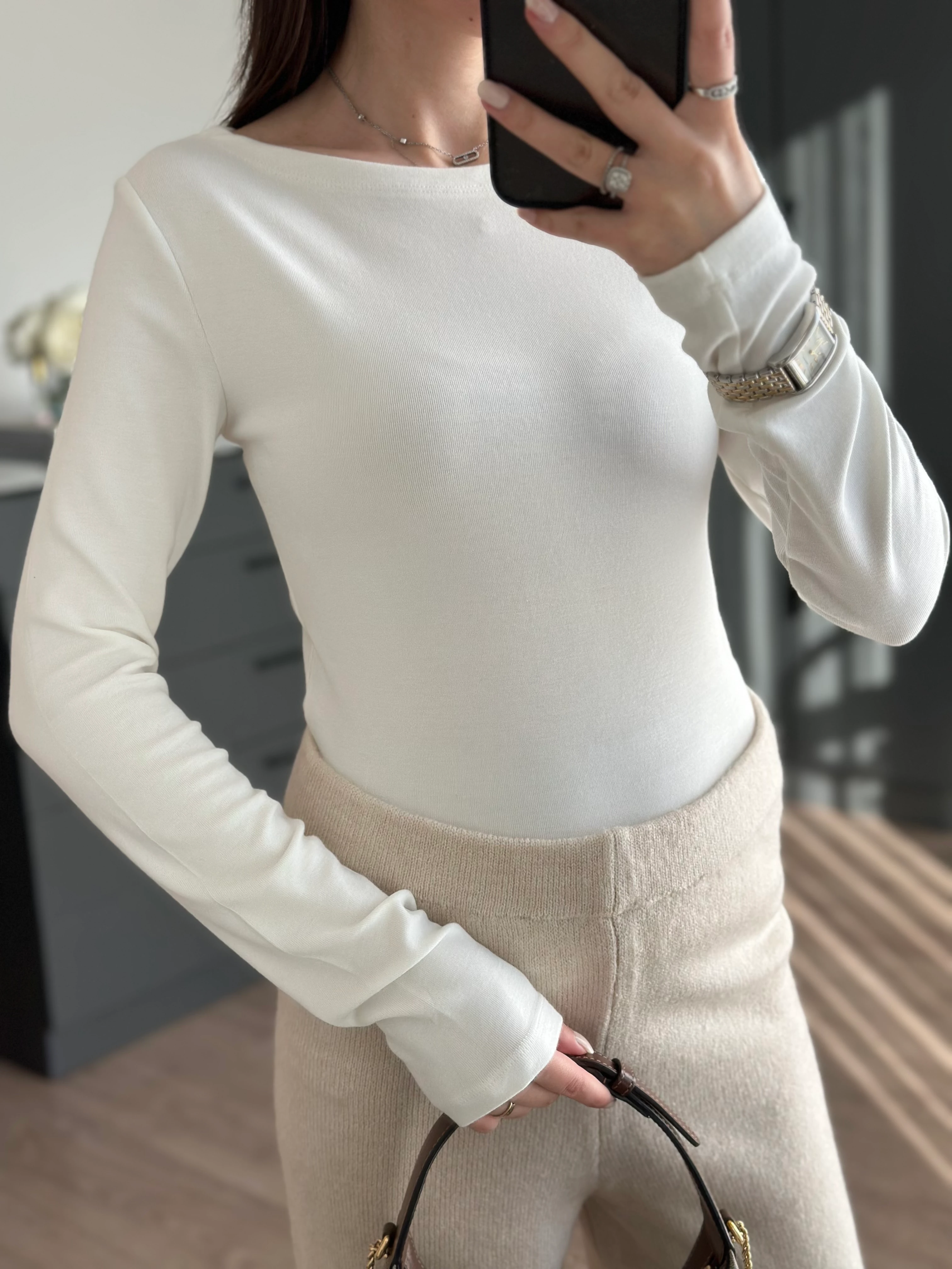 SOFT UZUN KOLLU BLUZ - BEYAZ