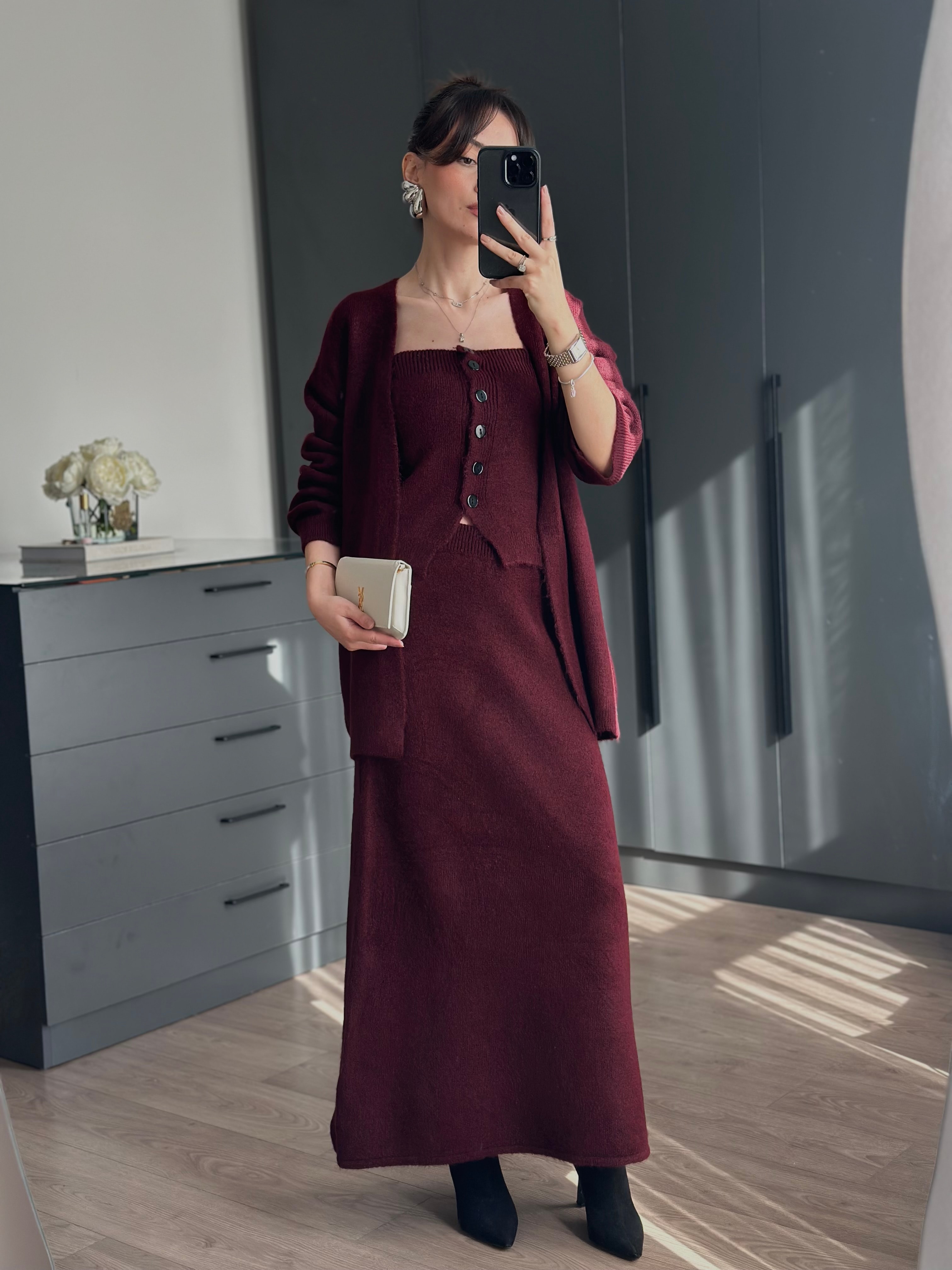 BORDO RENGİ TRİKO 3'LÜ TAKIM