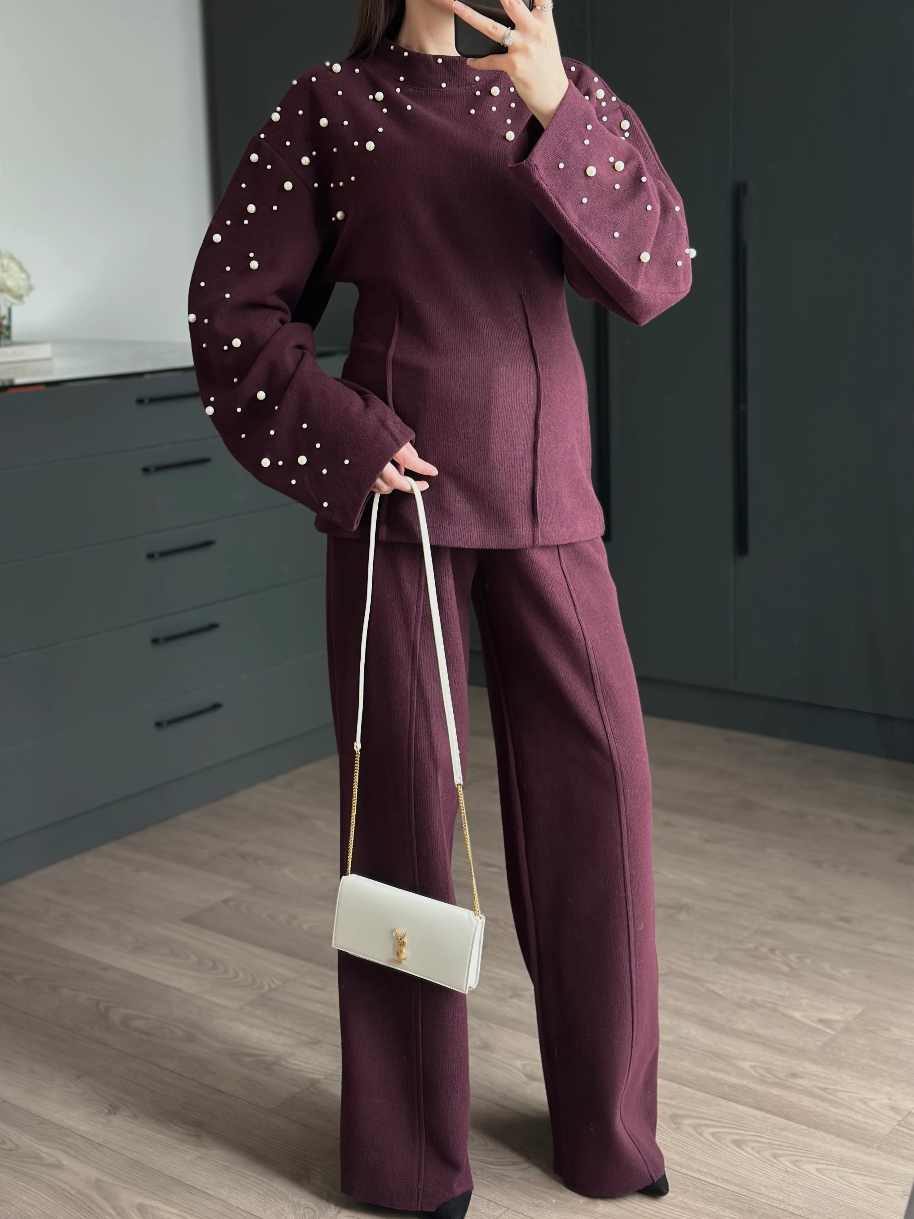 YUMUŞAK SUNİ İNCİLİ TAKIM - Bordo