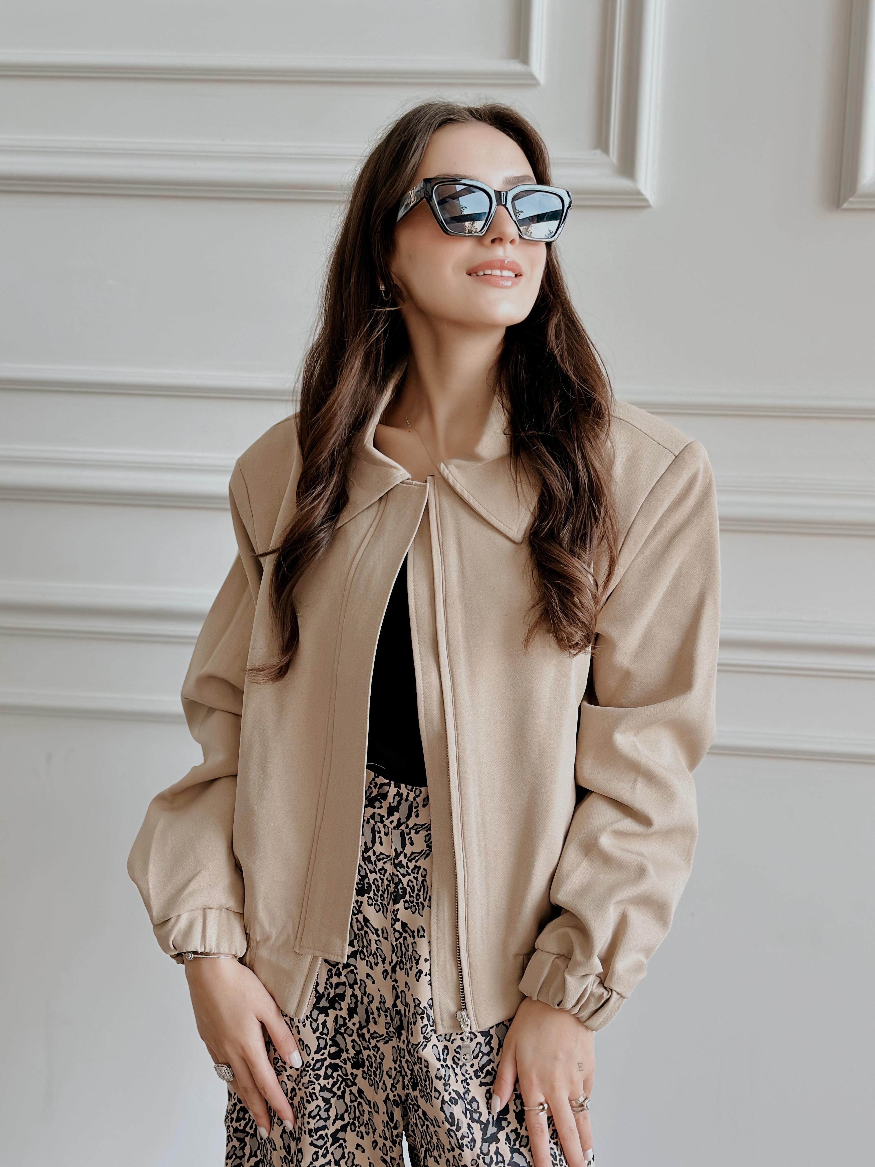 Beige Padded Bomber Jacket