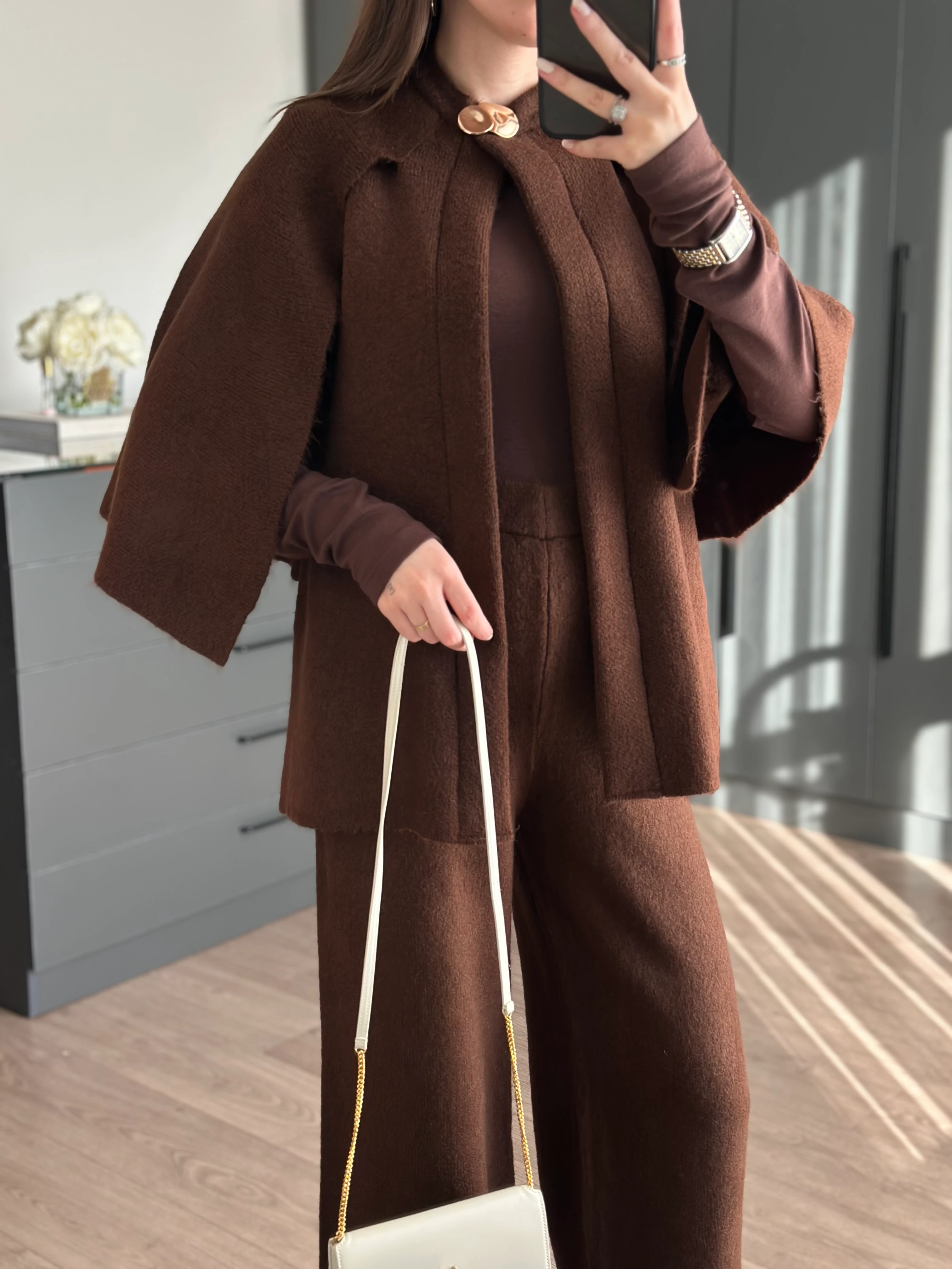 ACI KAHVE METAL DÜĞME DETAYLI TRİKO PANÇO