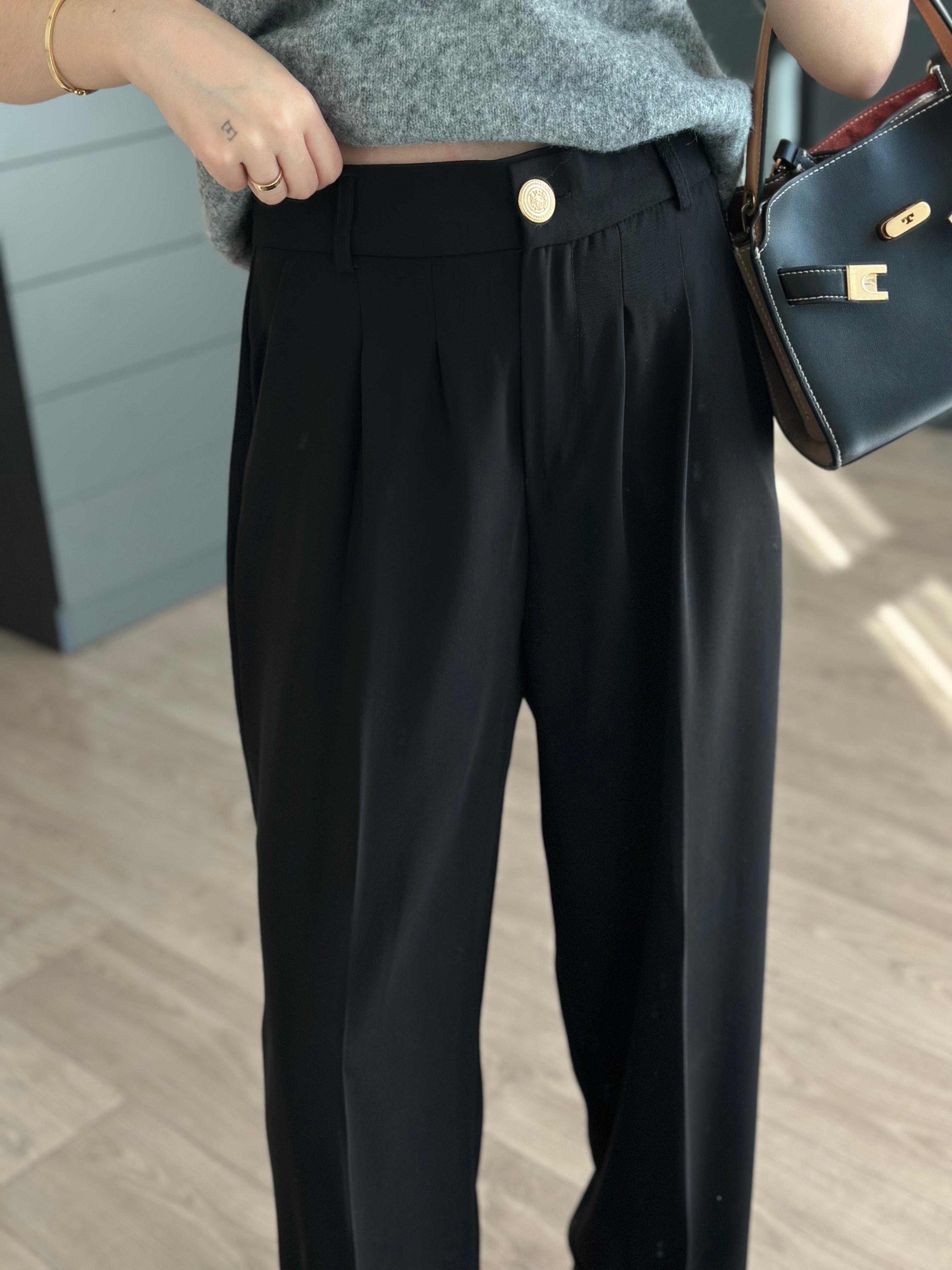 PİLİLİ PALAZZO SİYAH KUMAŞ PANTOLON