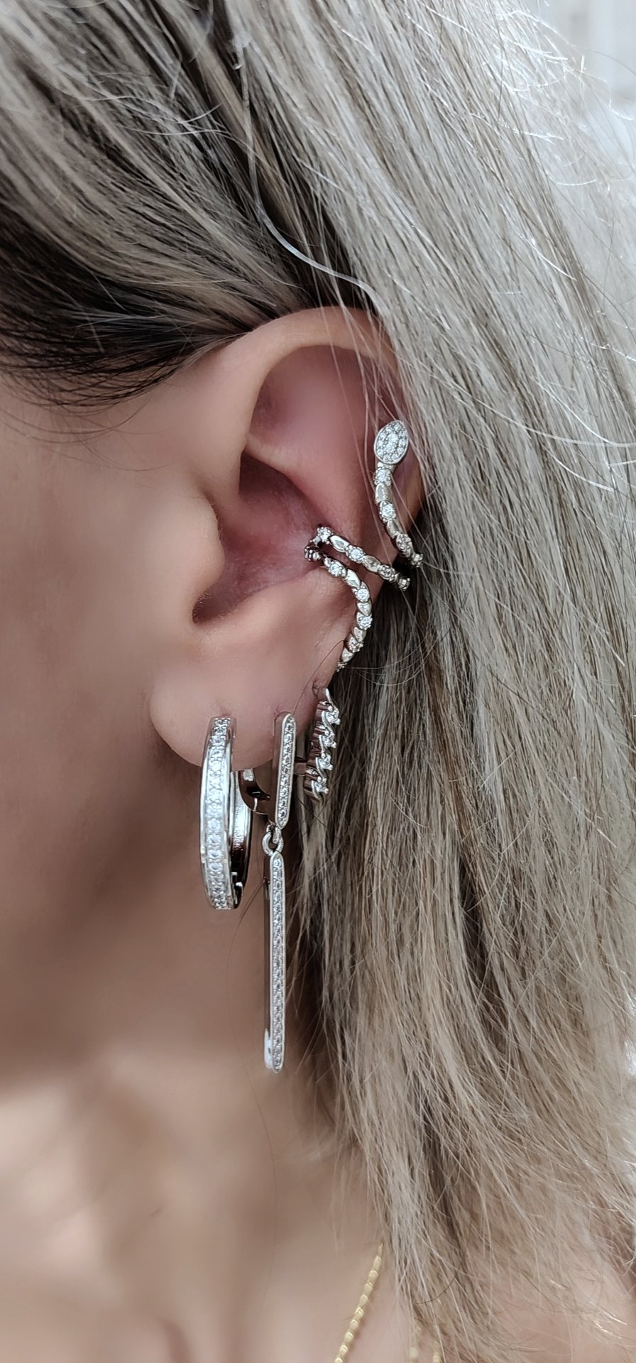 Silver Çubuk Detay Set Küpe 