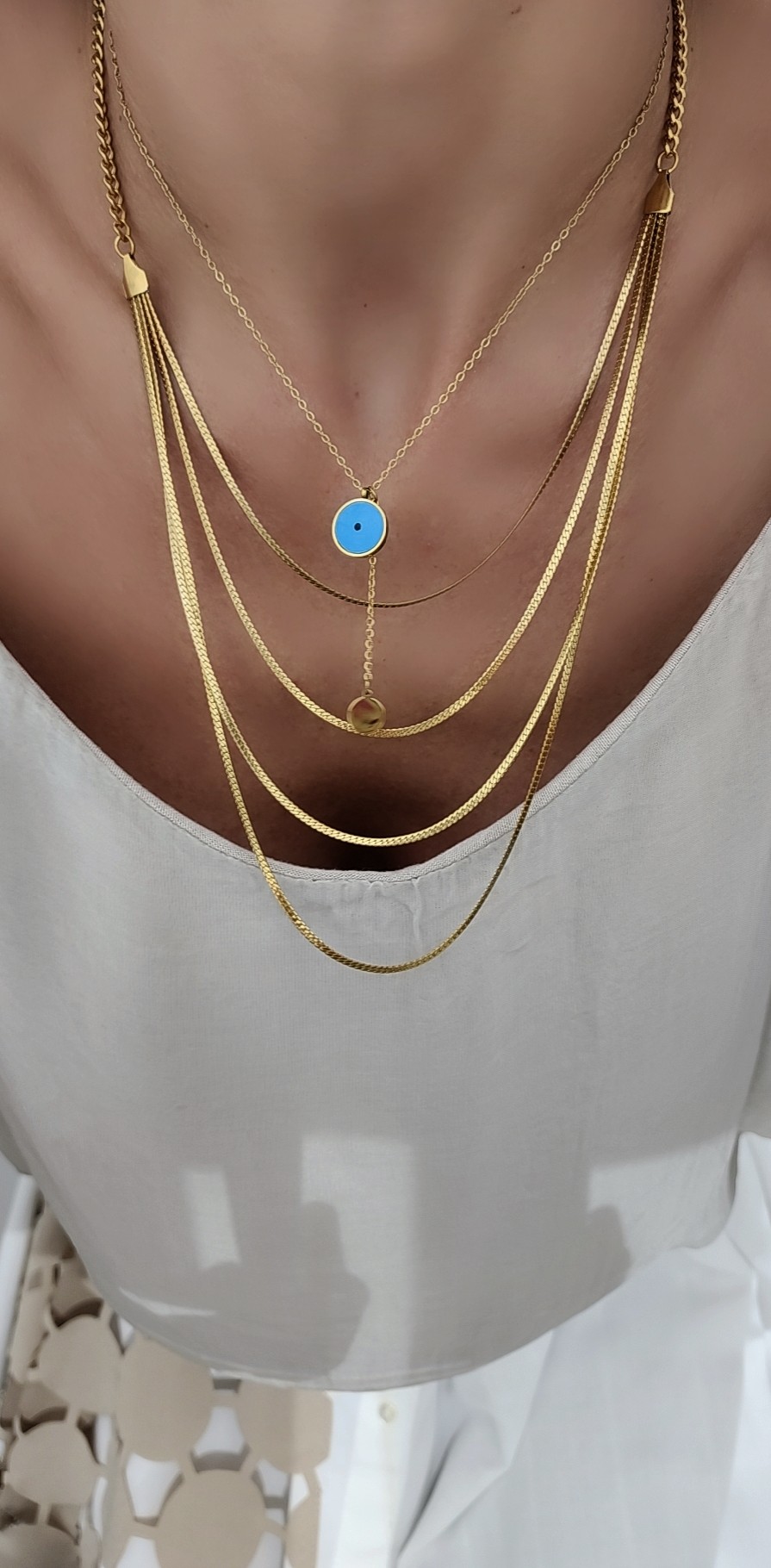 Gold Blue Kolye Kombin 