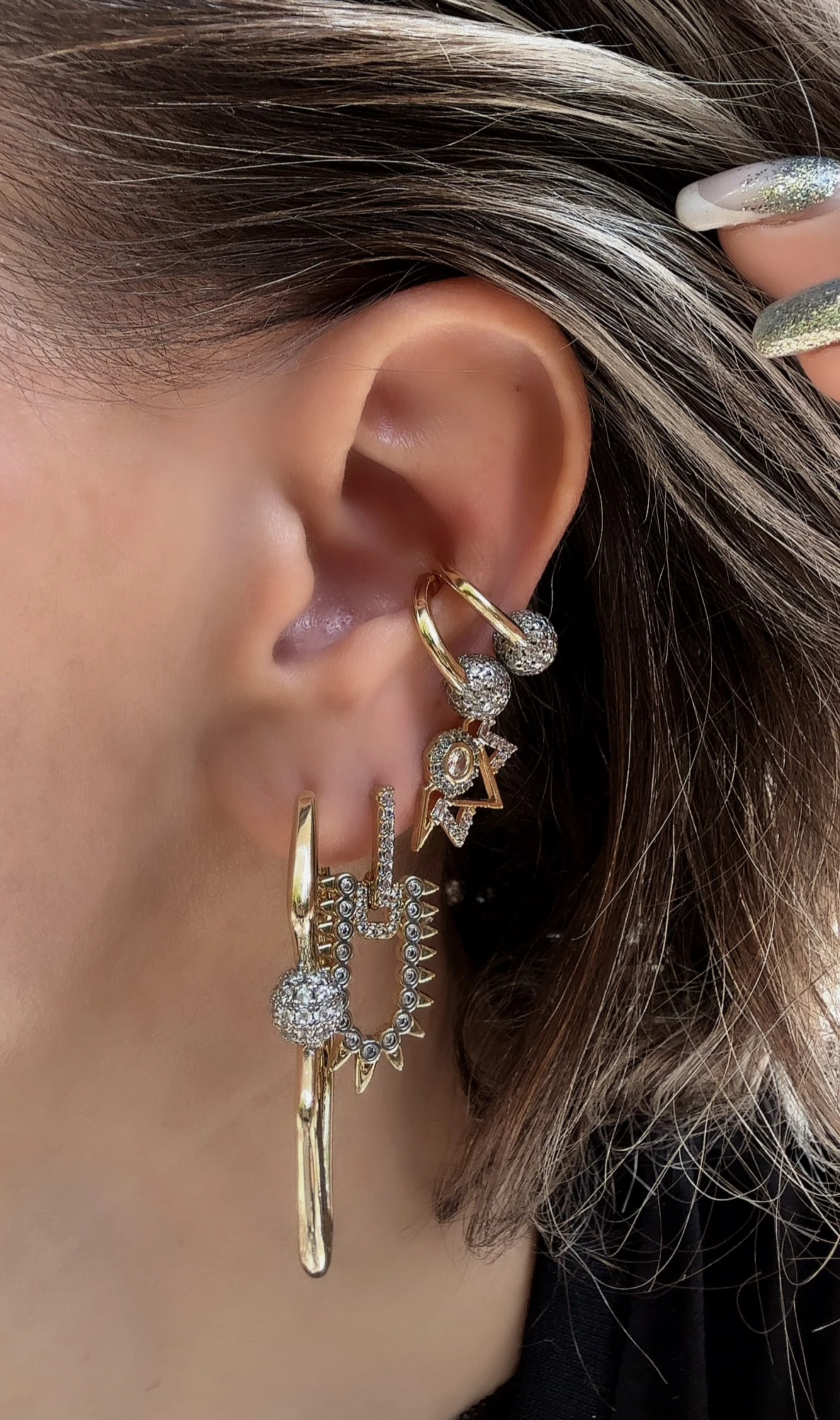 Gold Silver Minimal Diken Küpe