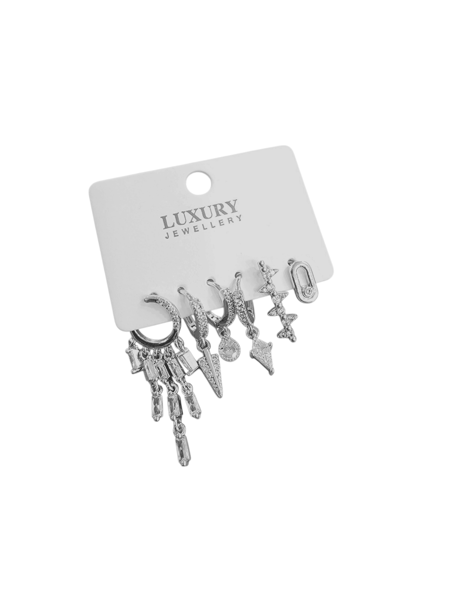 Silver Zirkon Taşlı Altılı Set Küpe