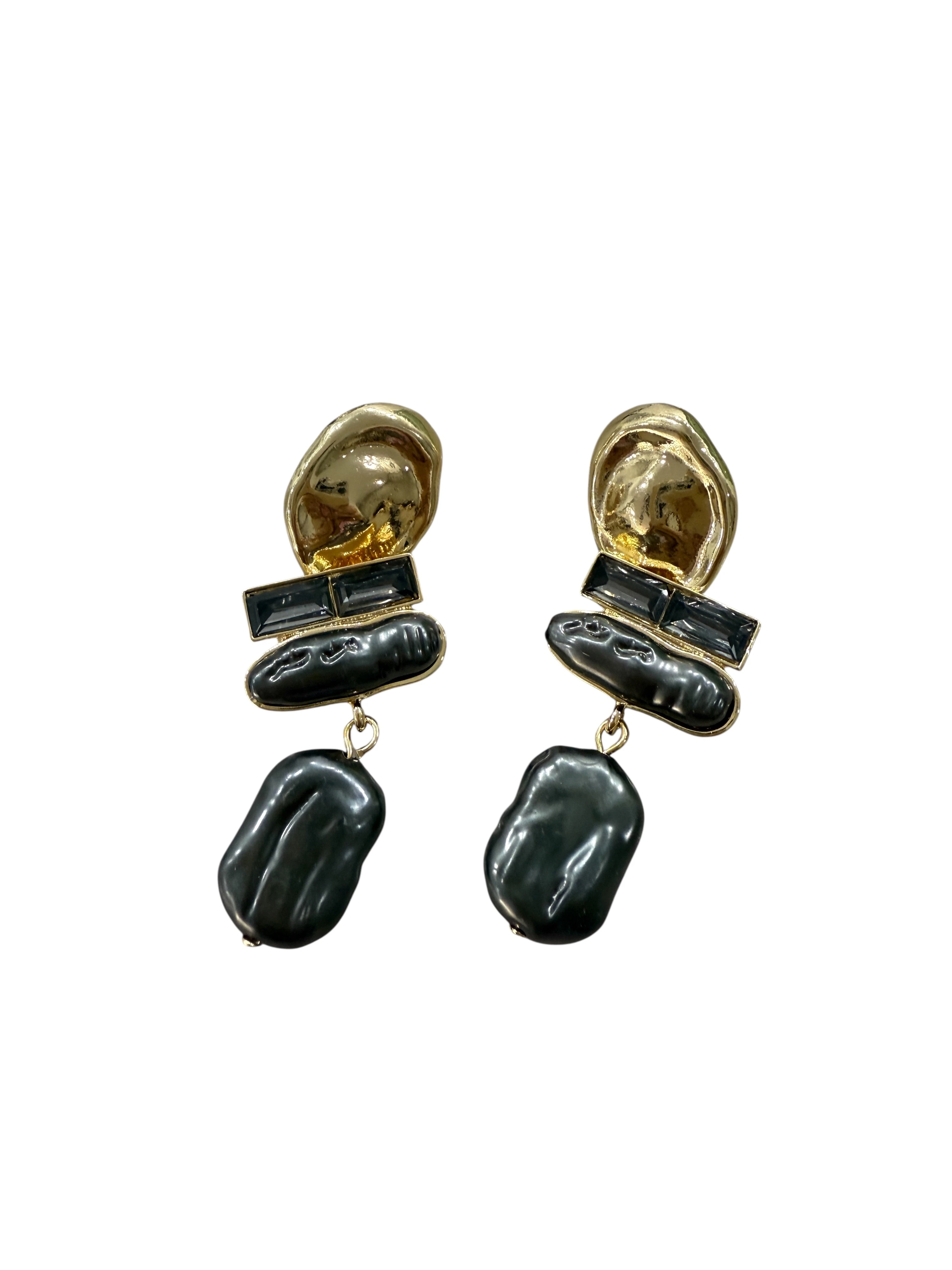 Gold Siyah İnci Görünümlü Küpe