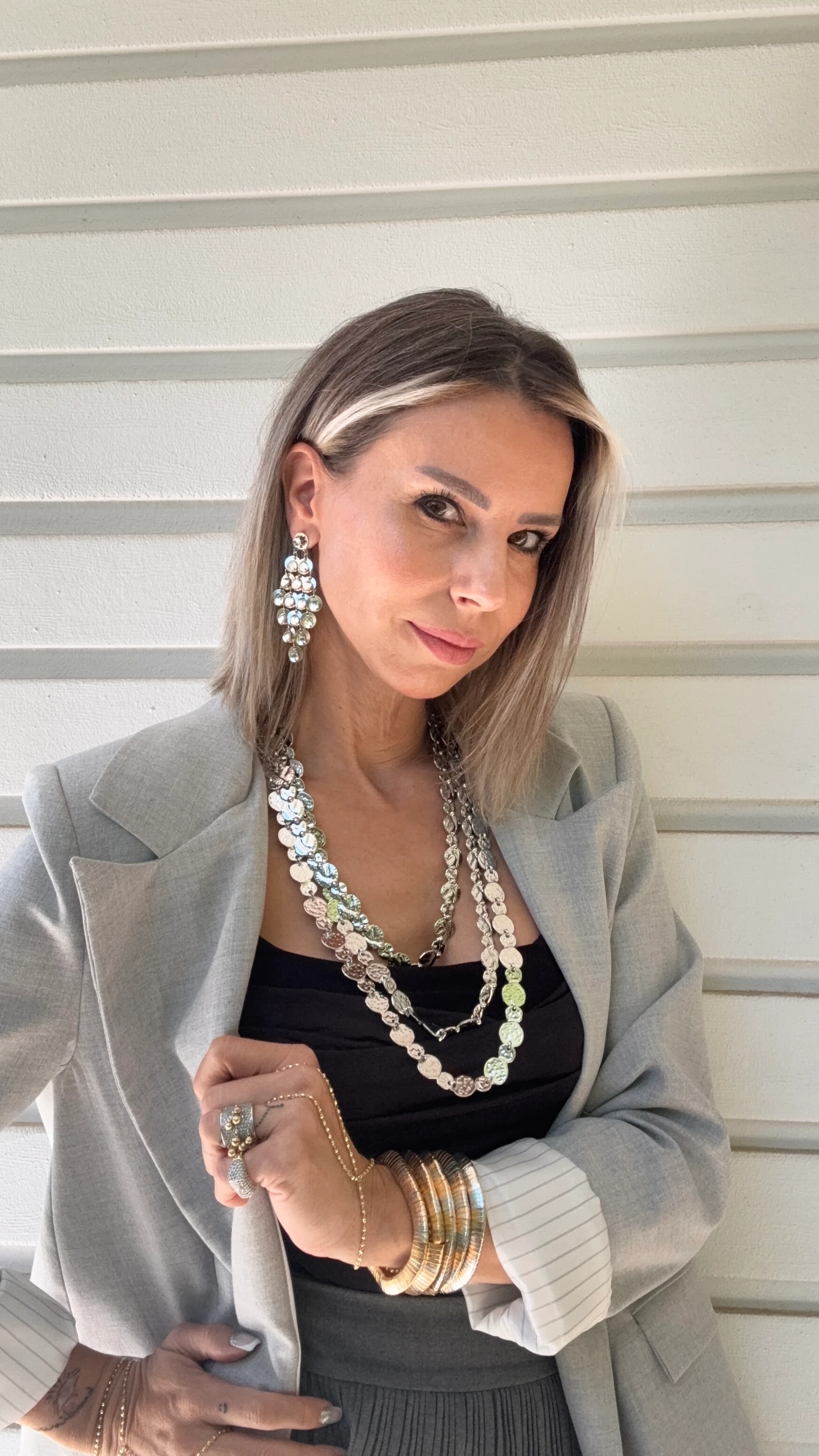 Gold Silver Damla Akış Küpe 