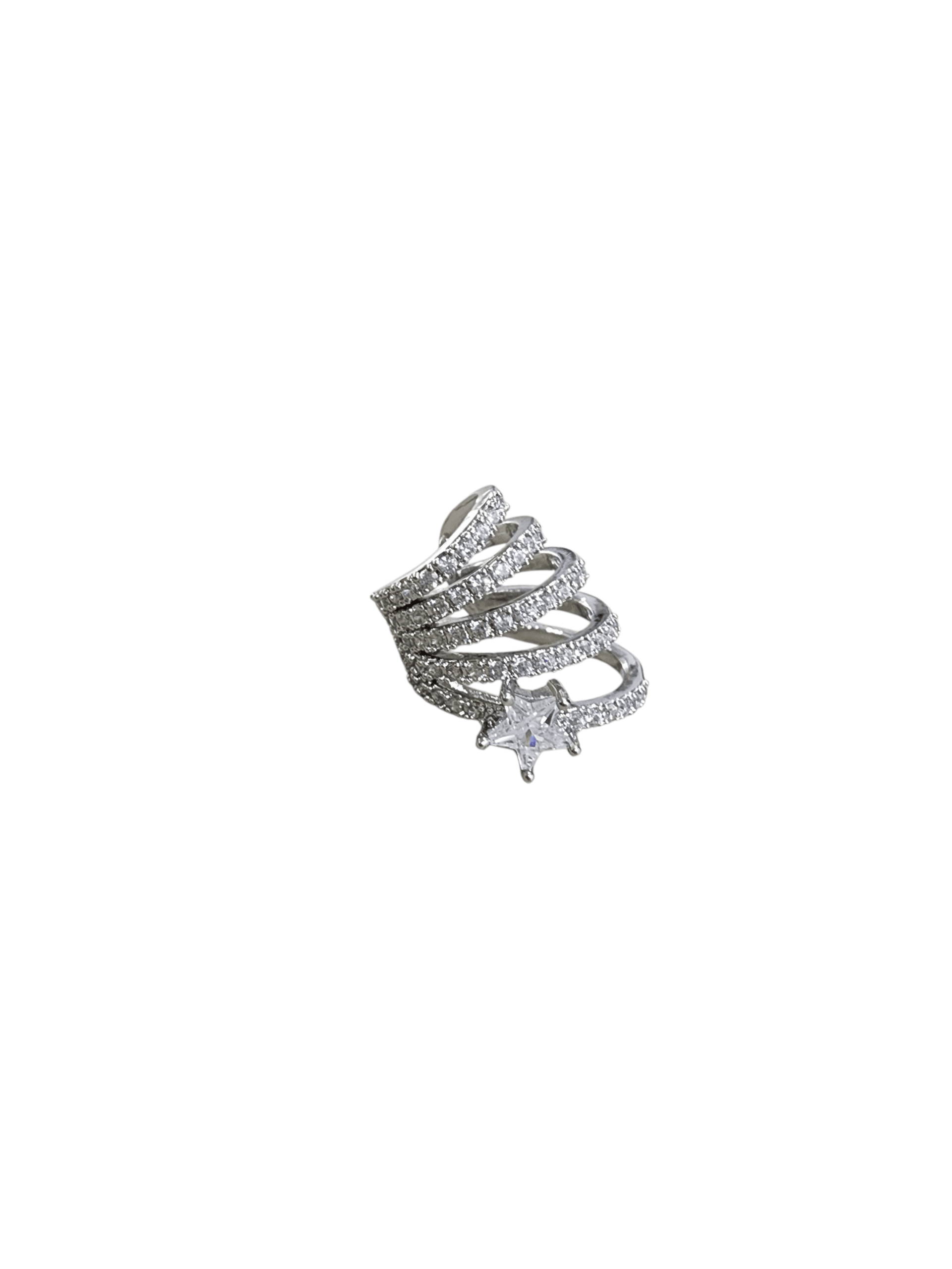 Silver Zirkon Taşlı Yıldız Sıkıştırmalı Kıkırdak Küpe 