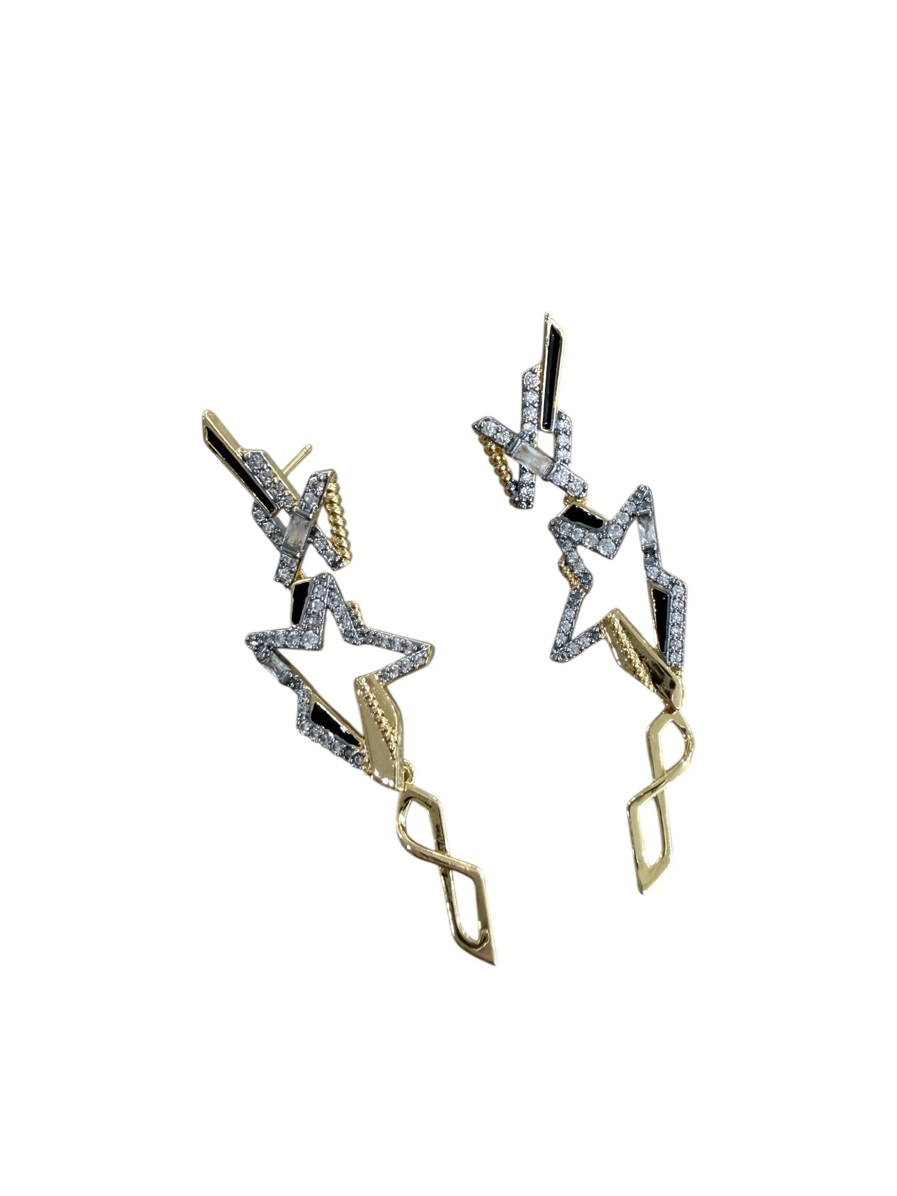 Gold Siyah Mineli Star Küpe 