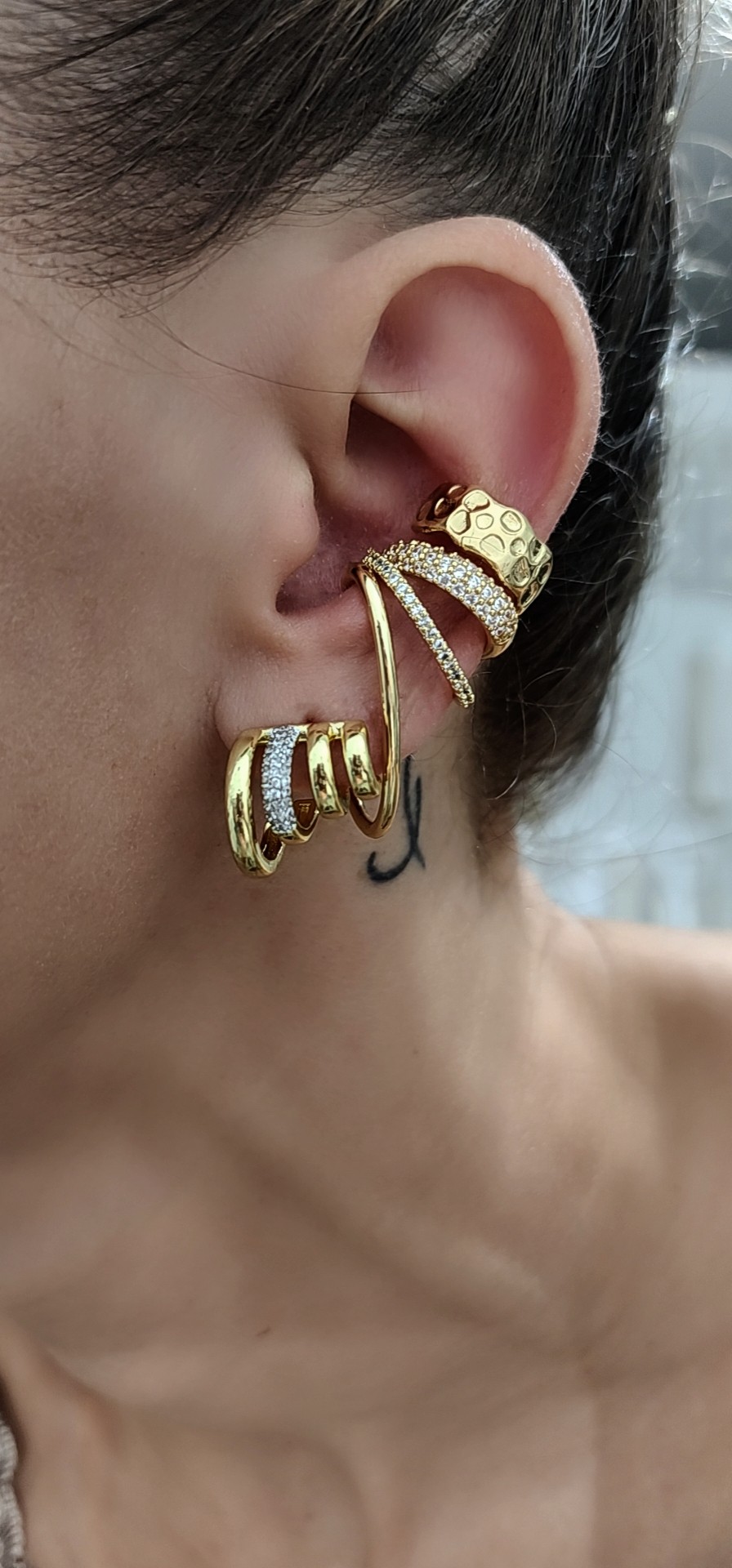 Gold Silver Çoklu Görünüm Minimal Halka Küpe 