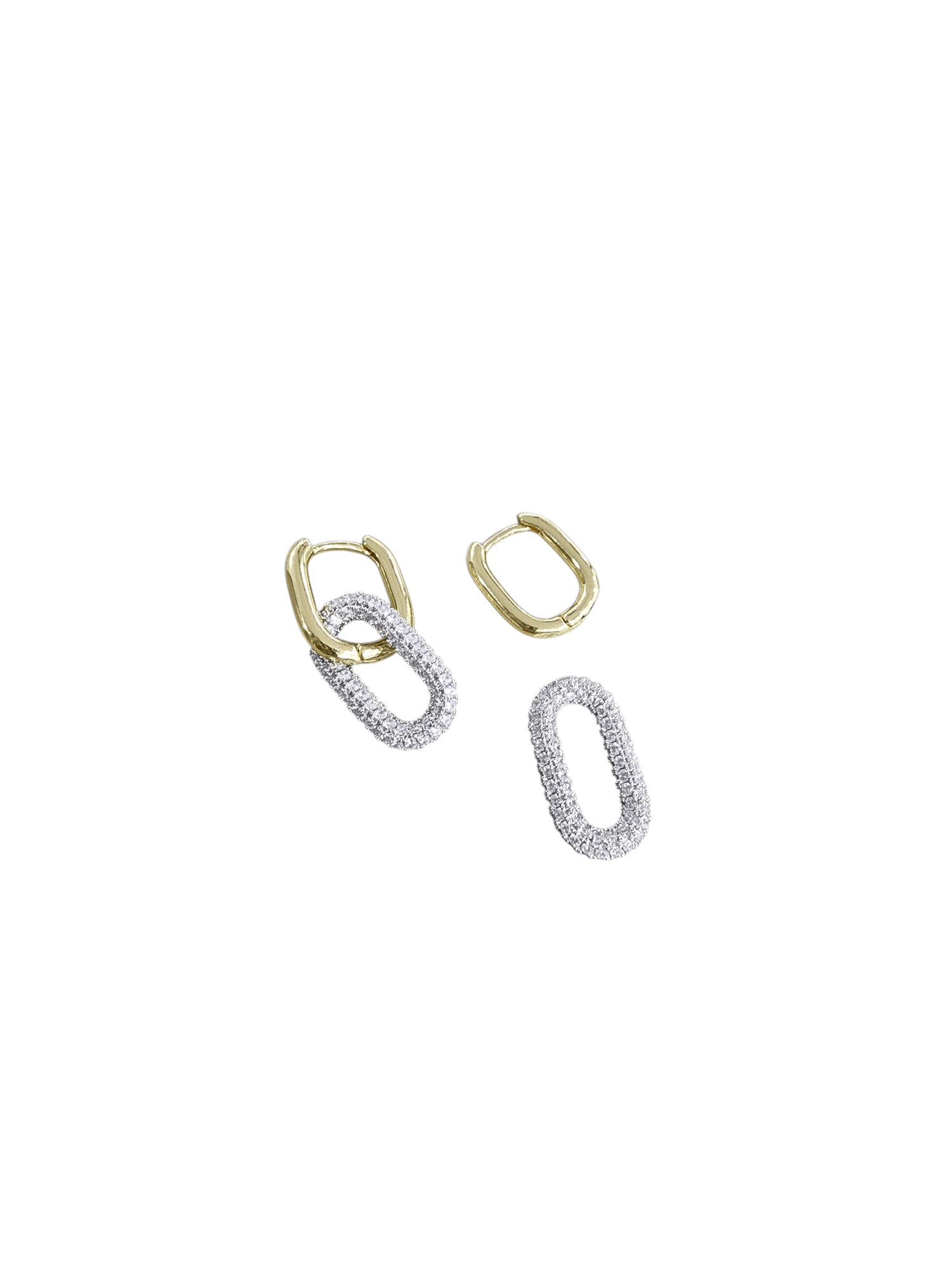 Gold Oval Halka Silver Zirkon Uçlu Küpe