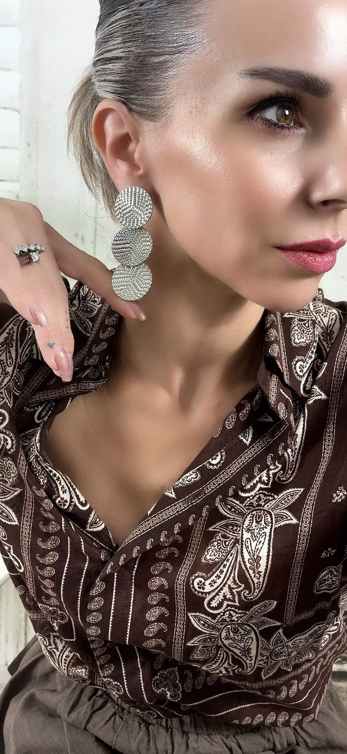 Silver Dövme Oval Küpe 