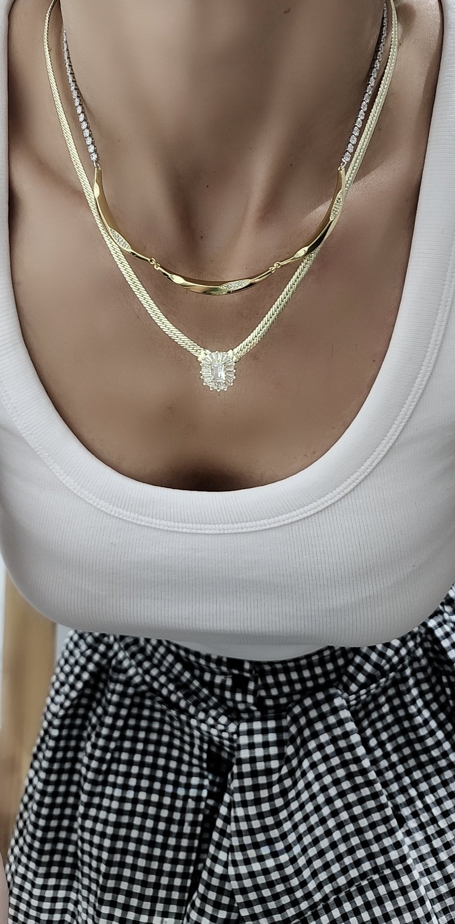 Gold Silver Stone Kolye Kombin
