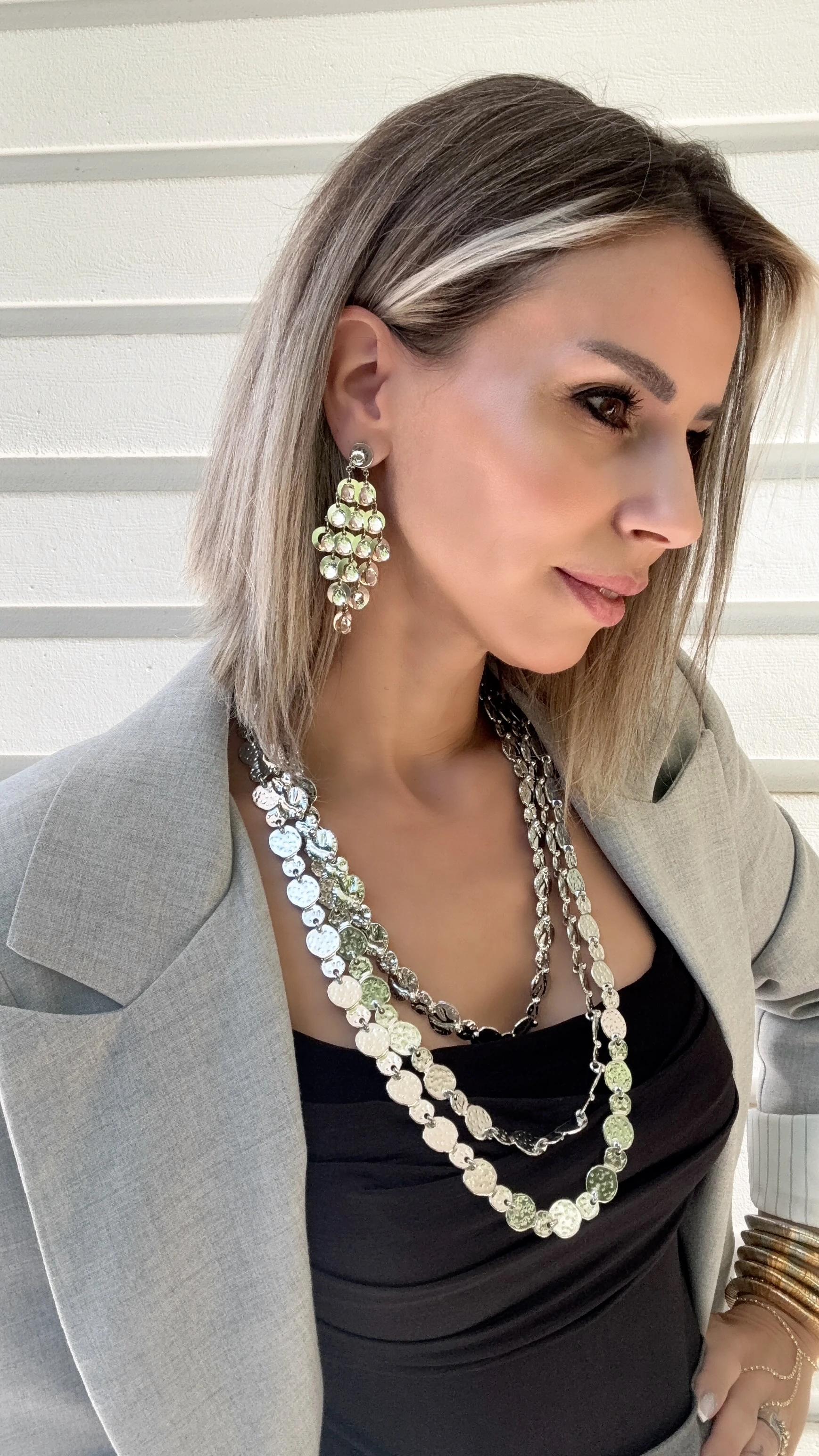 Gold Silver Damla Akış Küpe 