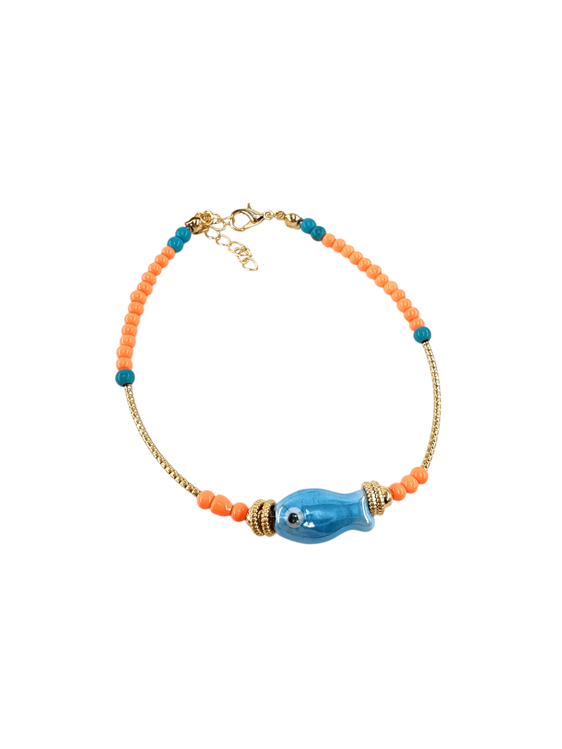 Gold Neon Boncuk Balık Detay Halhal 