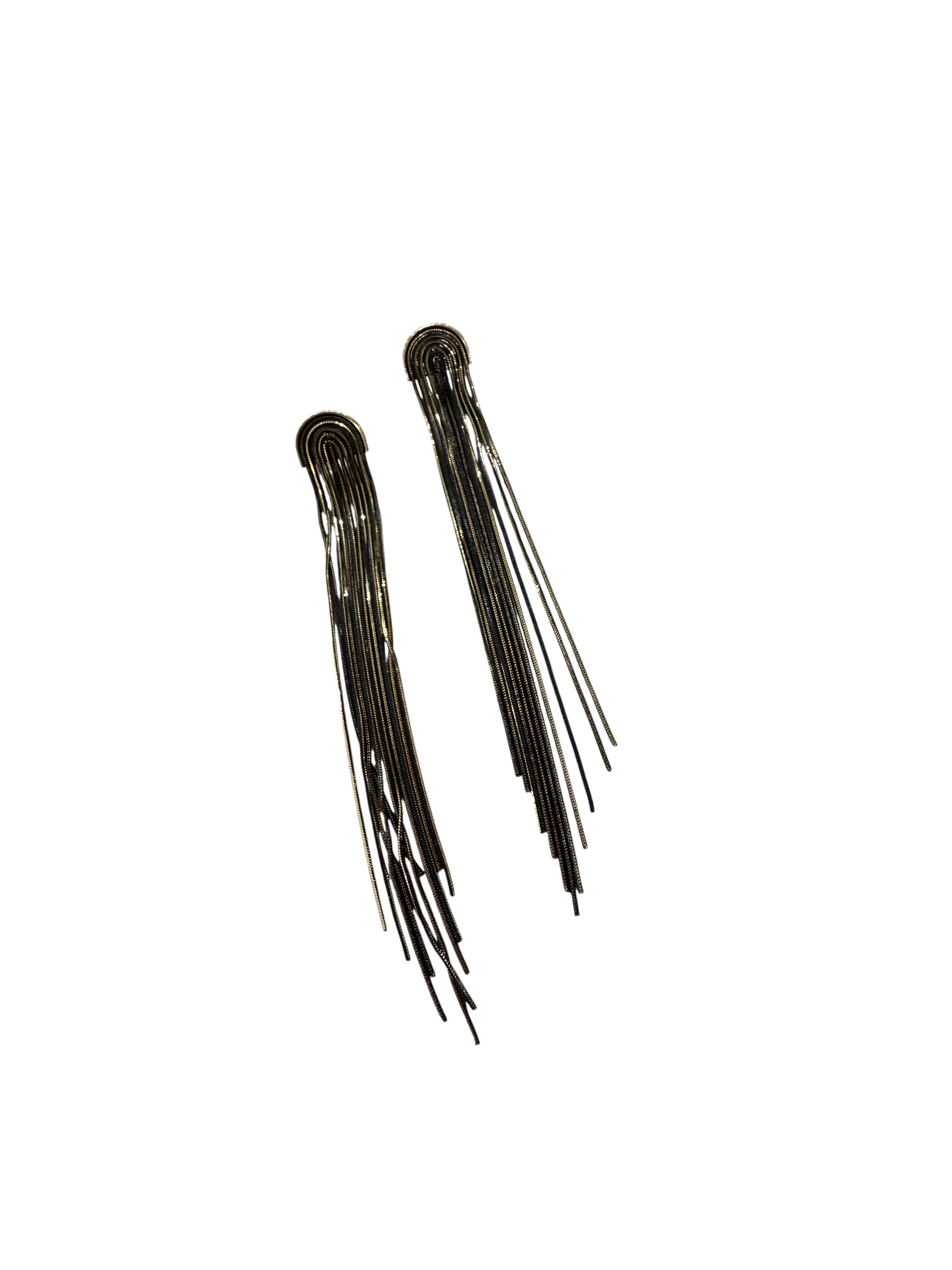 Gold Geçişli Siyah Püskül Küpe 