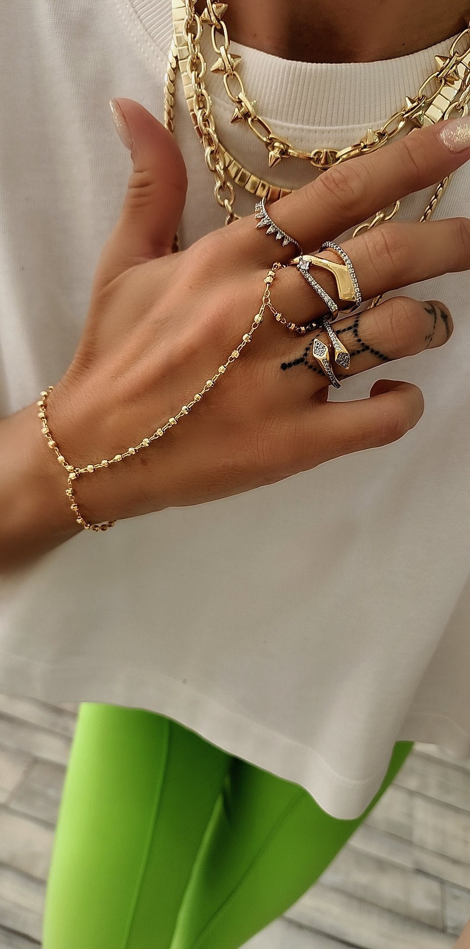 Gold Silver Plaka Geçiş Z Yüzük