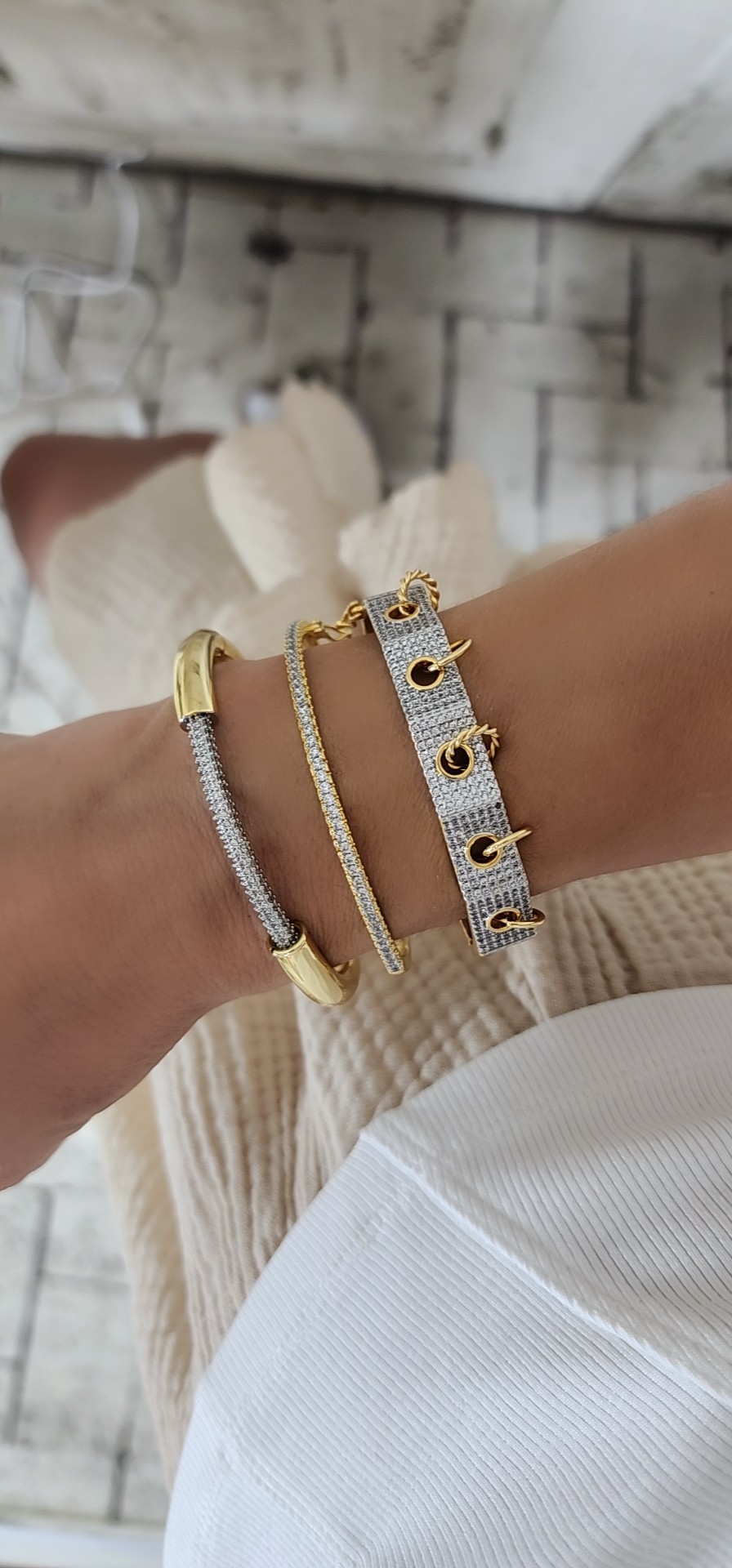 Gold Silver Zirkon Taşlı Bileklik