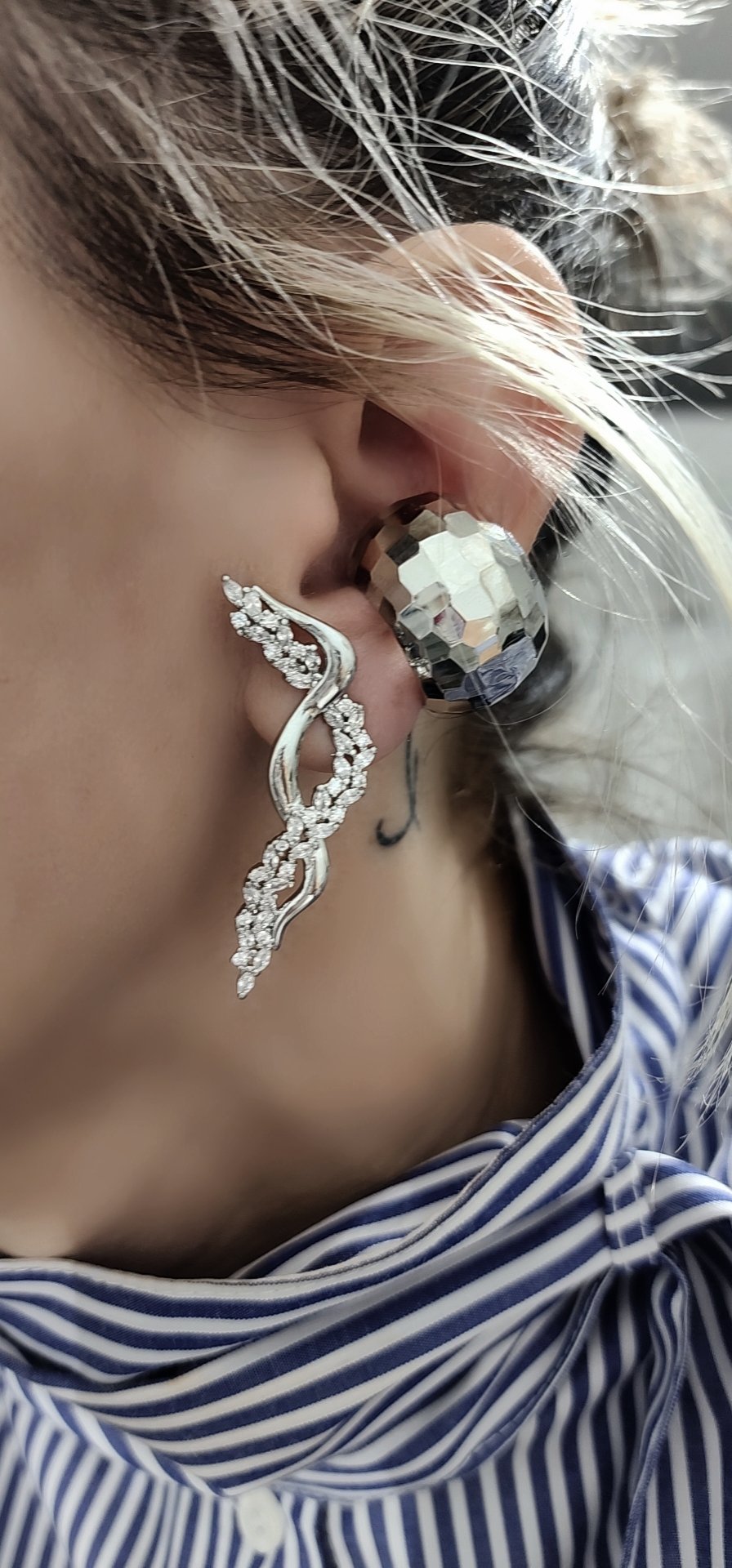Silver Lazer Kesim İri Oval Sıkıştırmalı Kıkırdak Küpe