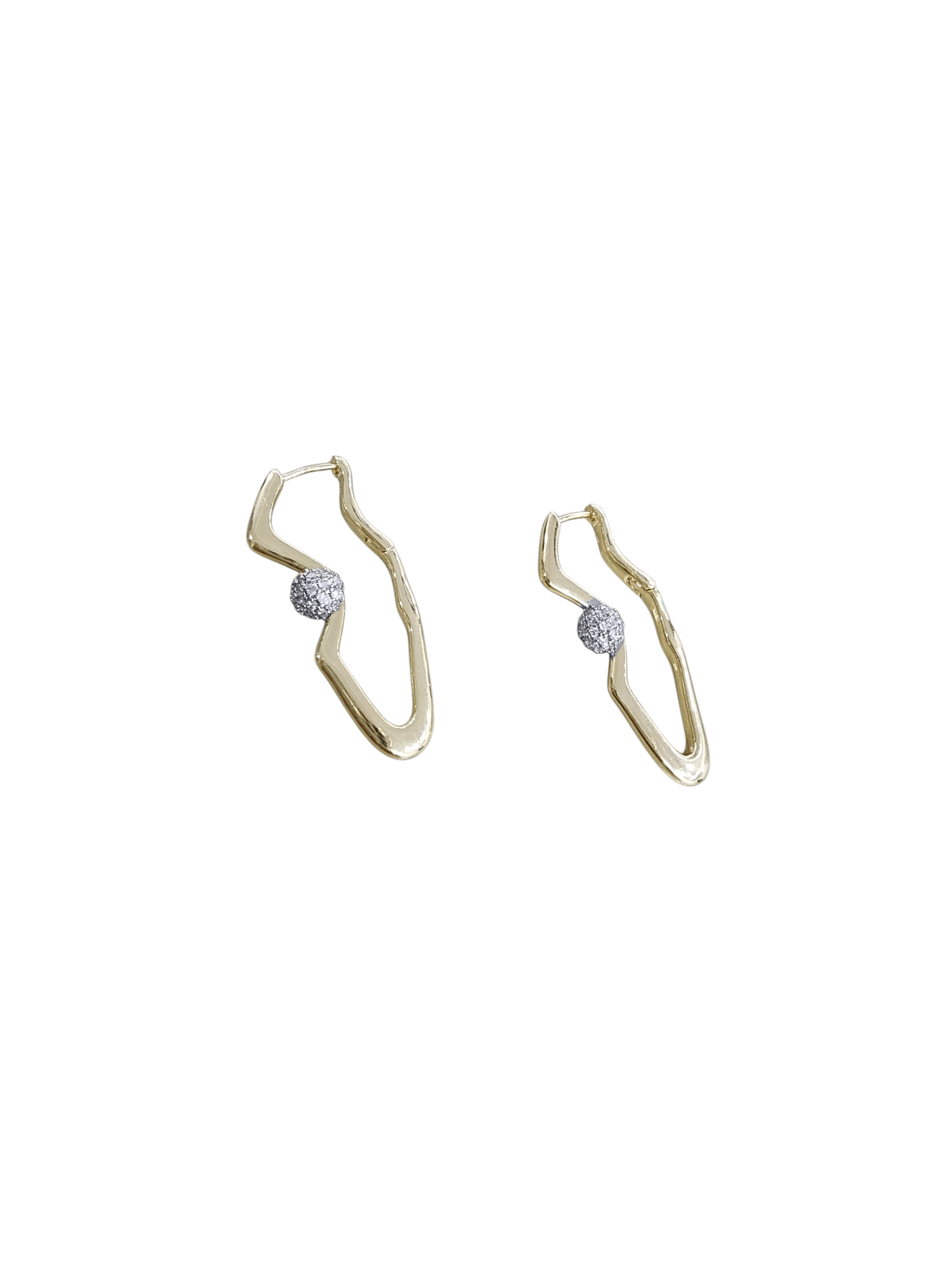Gold Oval Plaka Silver Taş Detay Küpe 