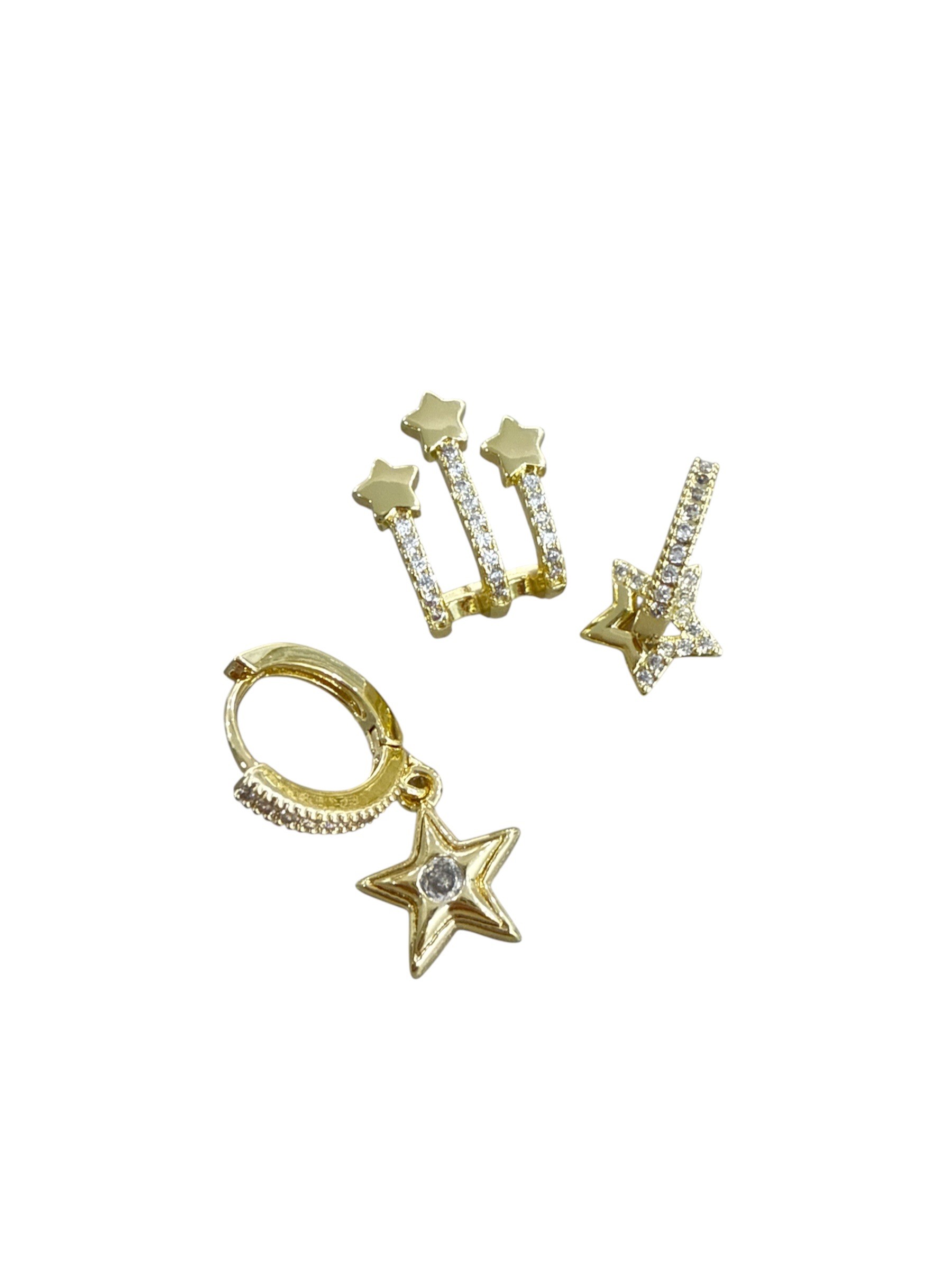 Gold Yıldız Detay Set Küpe 