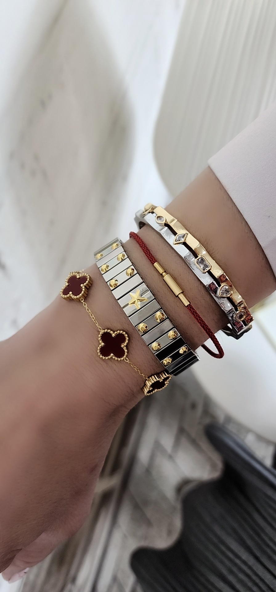 Gold Silver Premium Seri Damla Taş Geçişli Bileklik