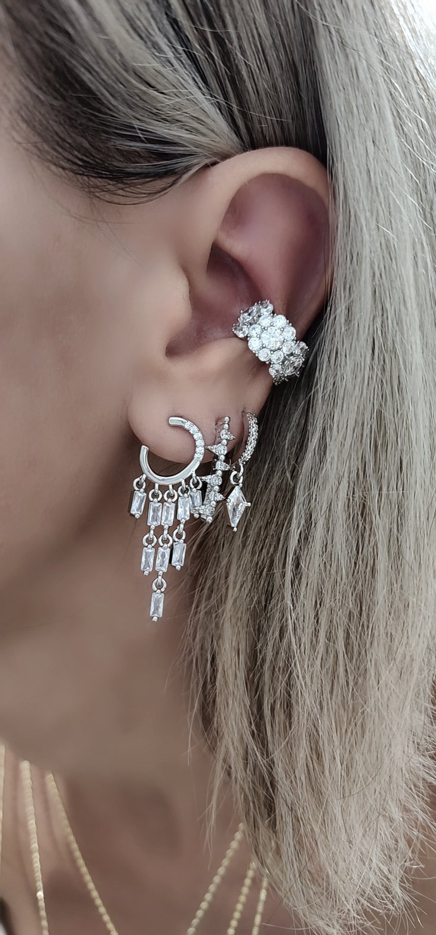 Silver Zirkon Taşlı Altılı Set Küpe