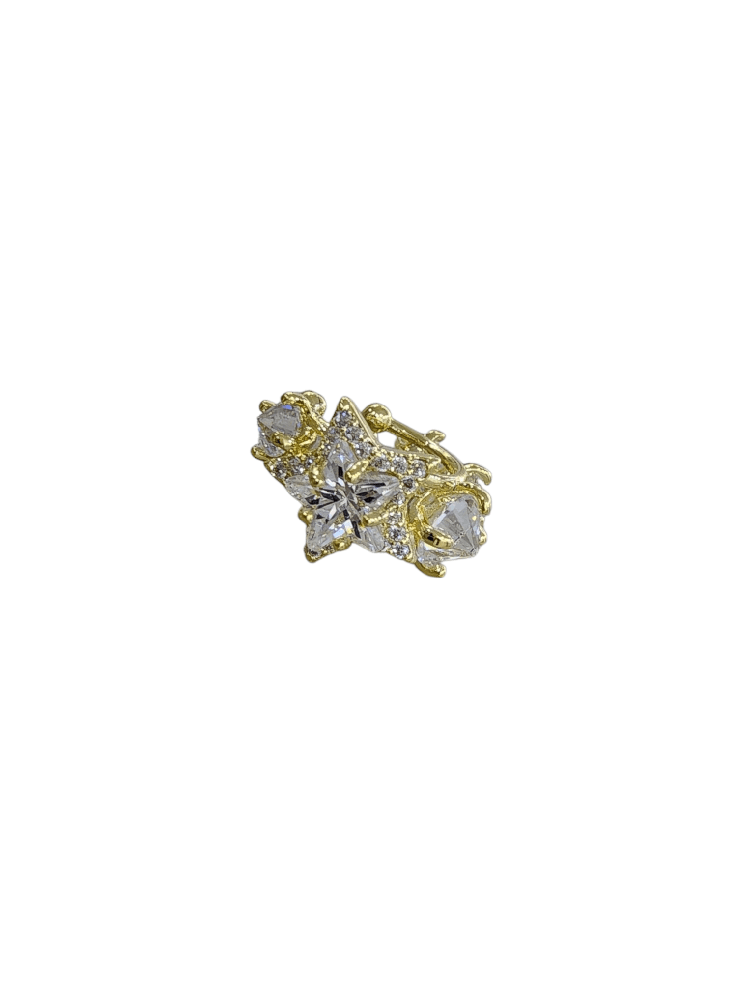 Gold İri Taşı Yıldız Sıkıştırmalı Kıkırdak Küpe