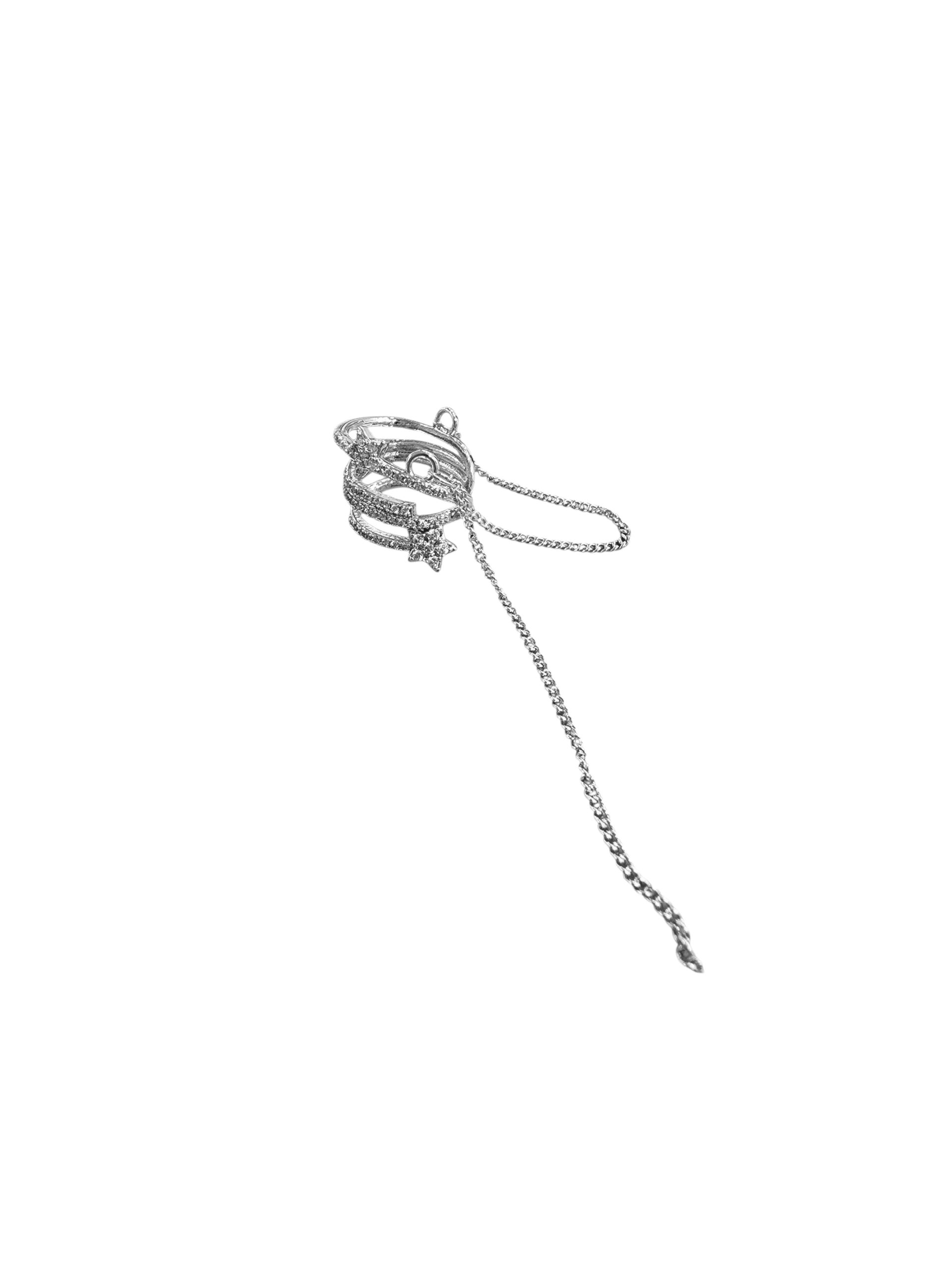 Silver Zincir Detay Yıldız Sıkıştırmalı Kıkırdak Küpe