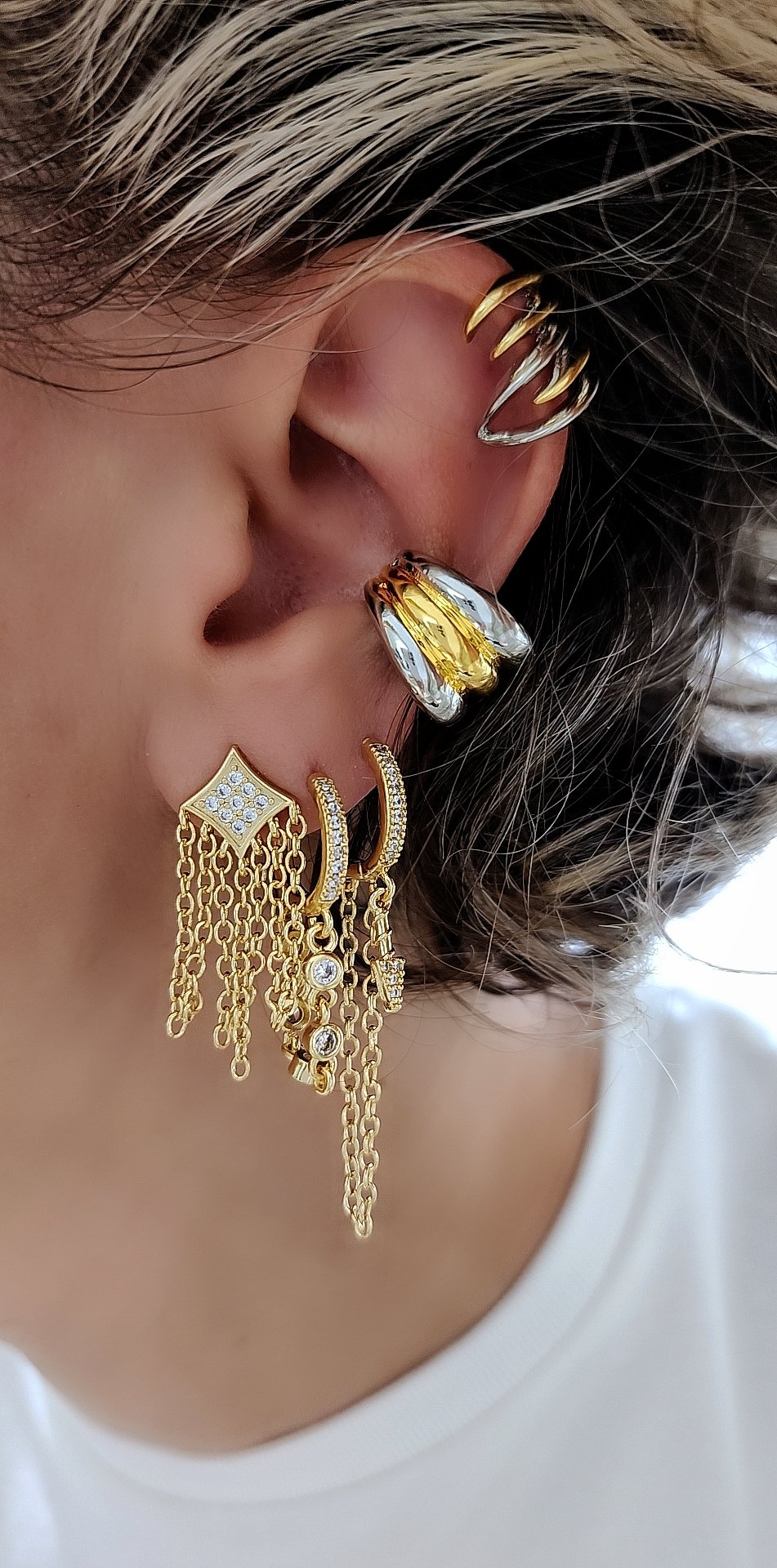 Gold Zincir Sallantılı Set Küpe