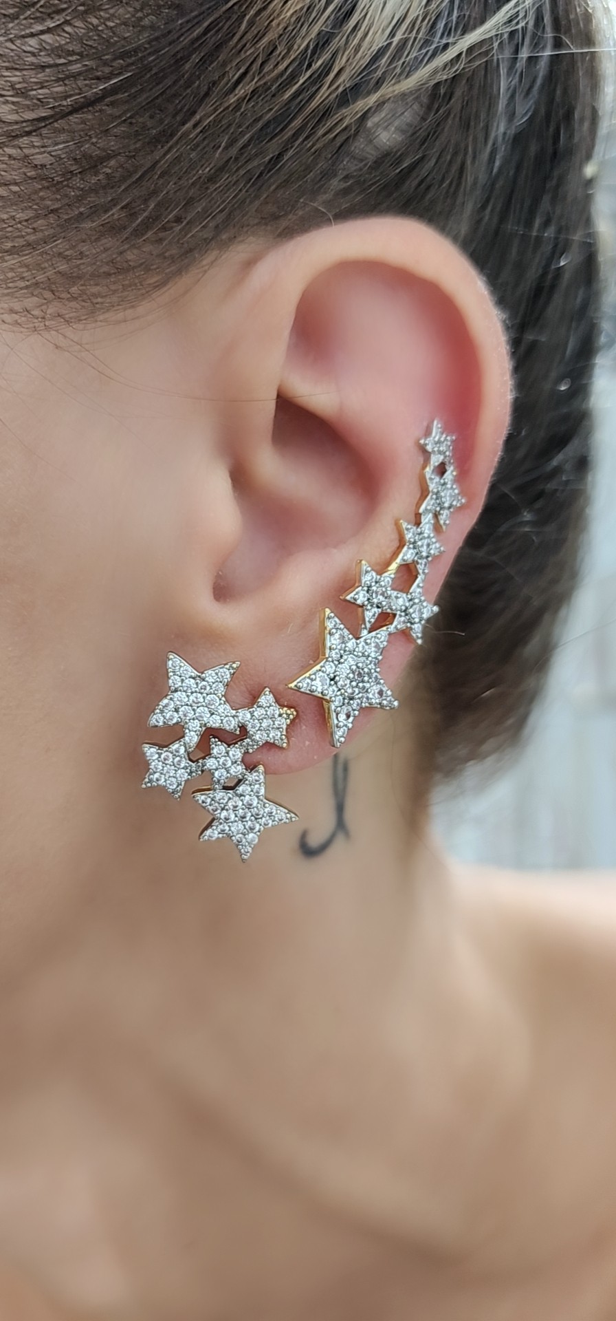 Gold Silver Zirkon Taşlı Star Küpe