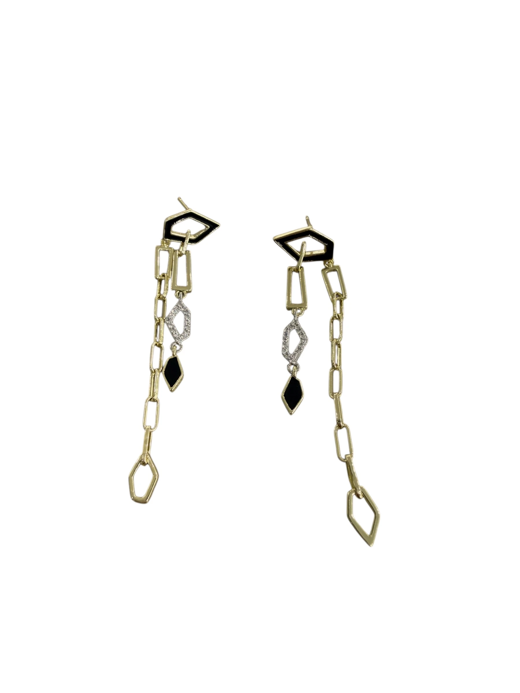 Gold Siyah Mineli Zincir Sallantılı Küpe 
