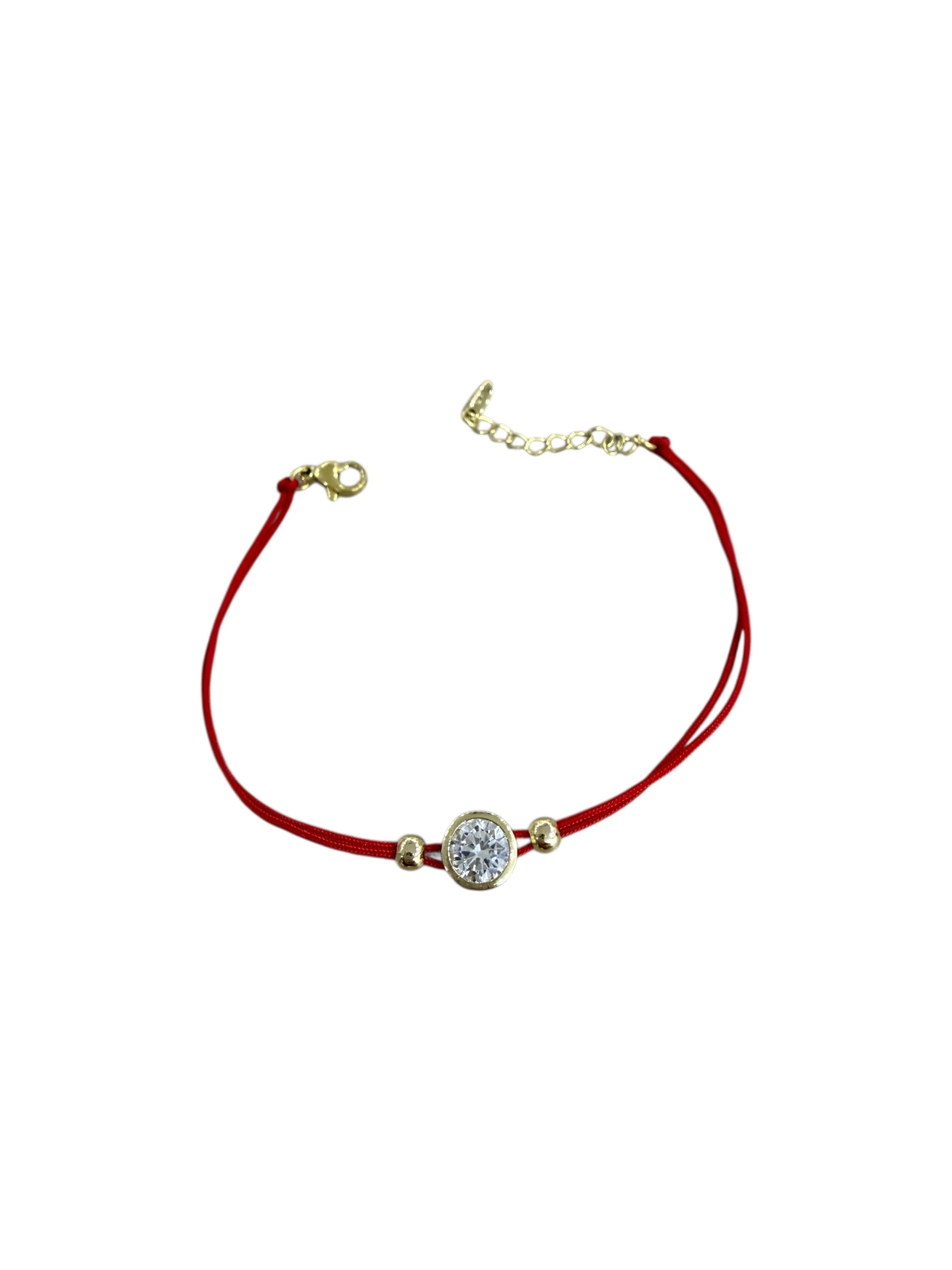 Gold Kırmızı İpli Tek Taş İp Bileklik 