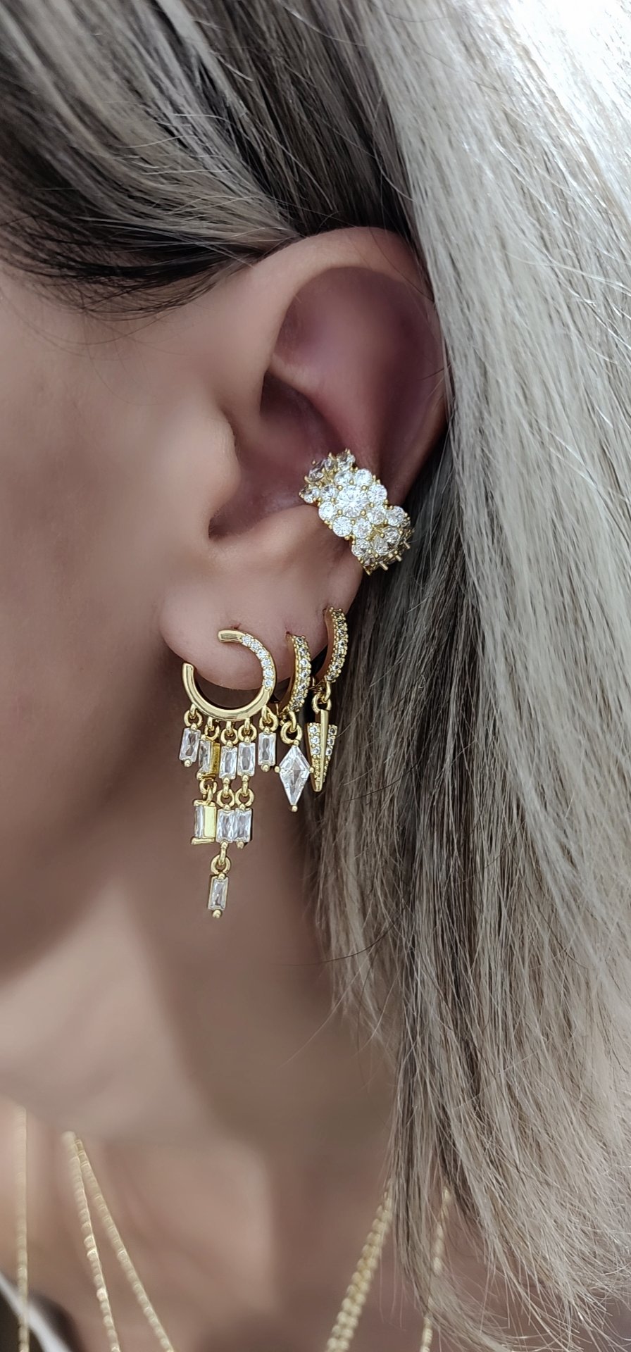 Gold Zirkon Taşlı Altılı Set Küpe