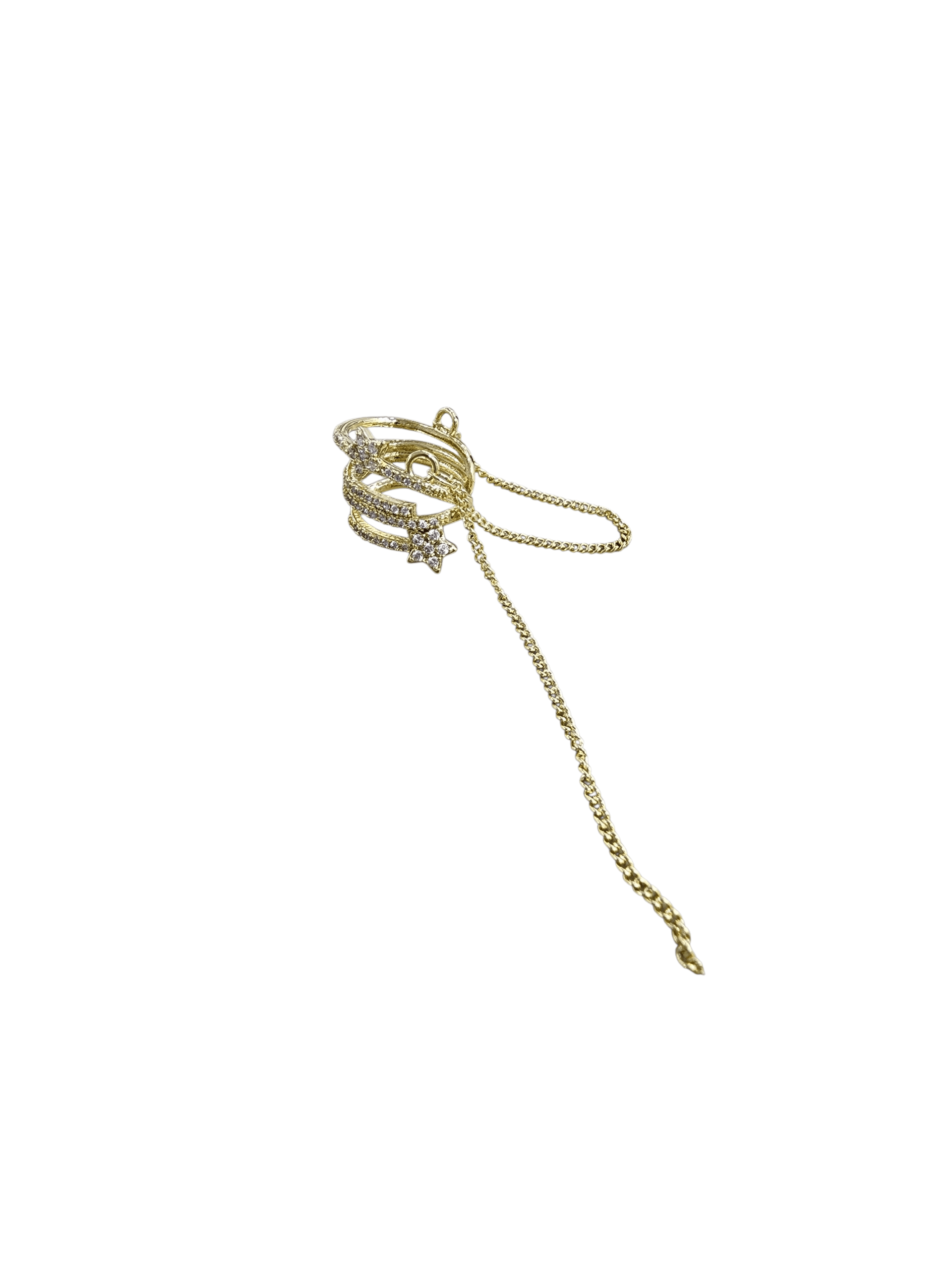 Gold Zincir Detay Yıldız Sıkıştırmalı Kıkırdak Küpe