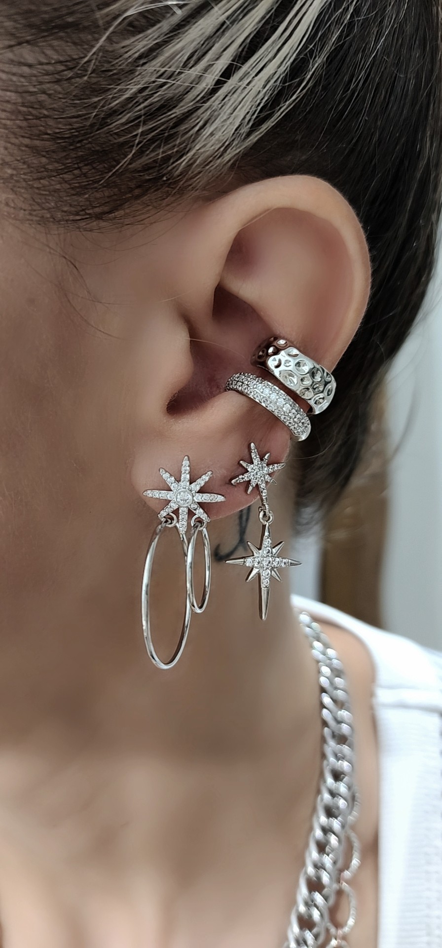 Silver Halka Detay Kutup Küpe