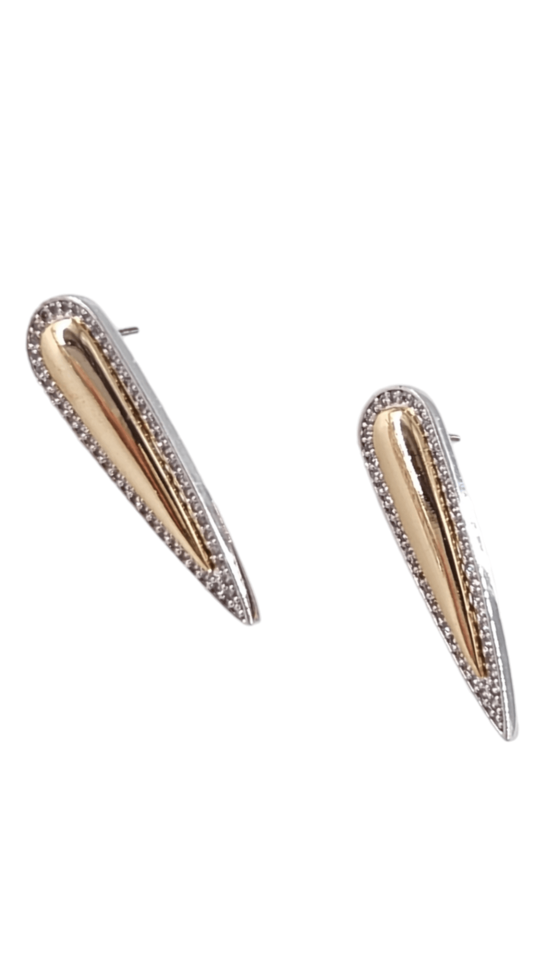 Gold Silver Taş Geçişli Tasarım Küpe