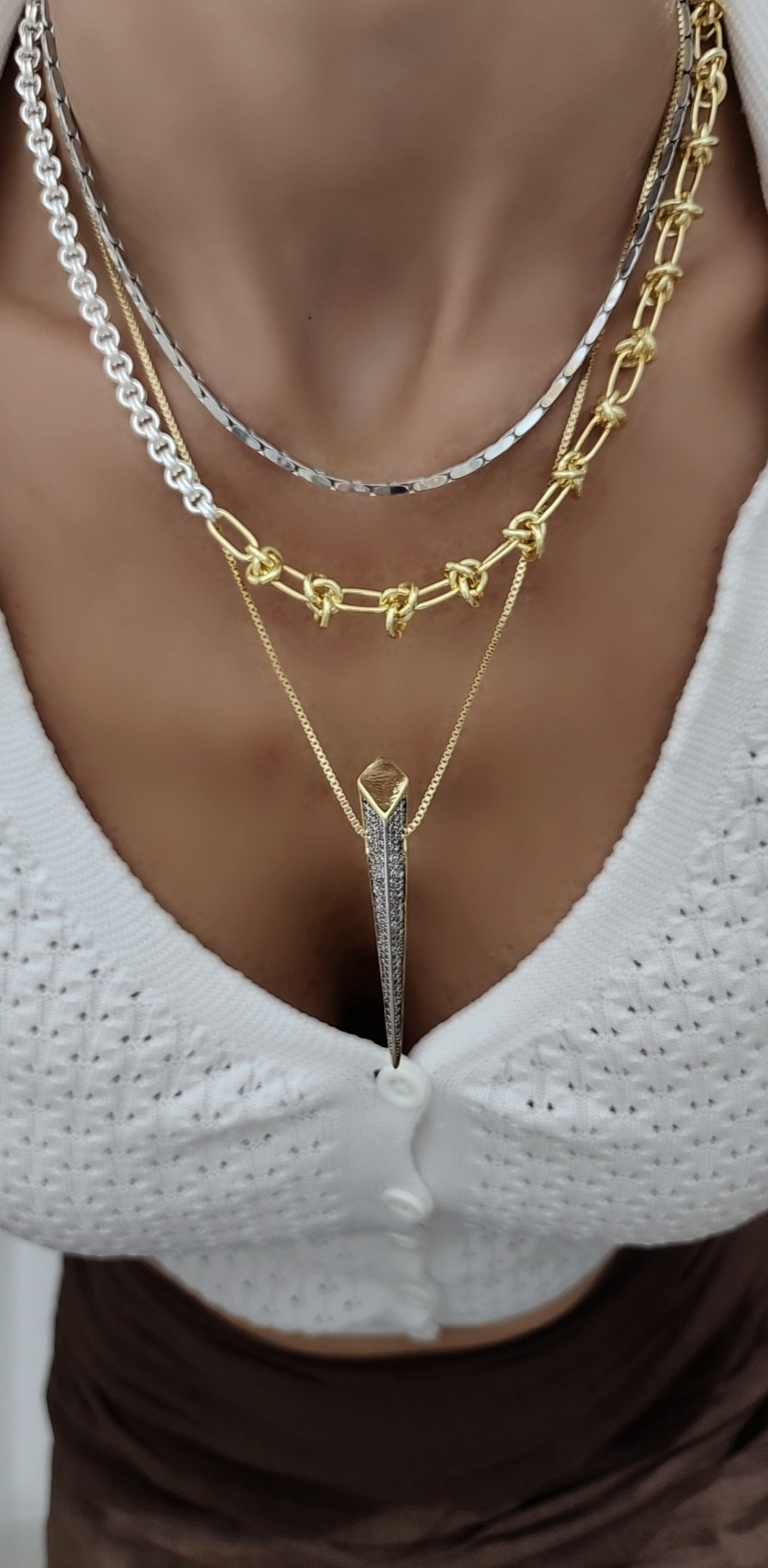 Gold Silver Düğüm Zincir Kolye