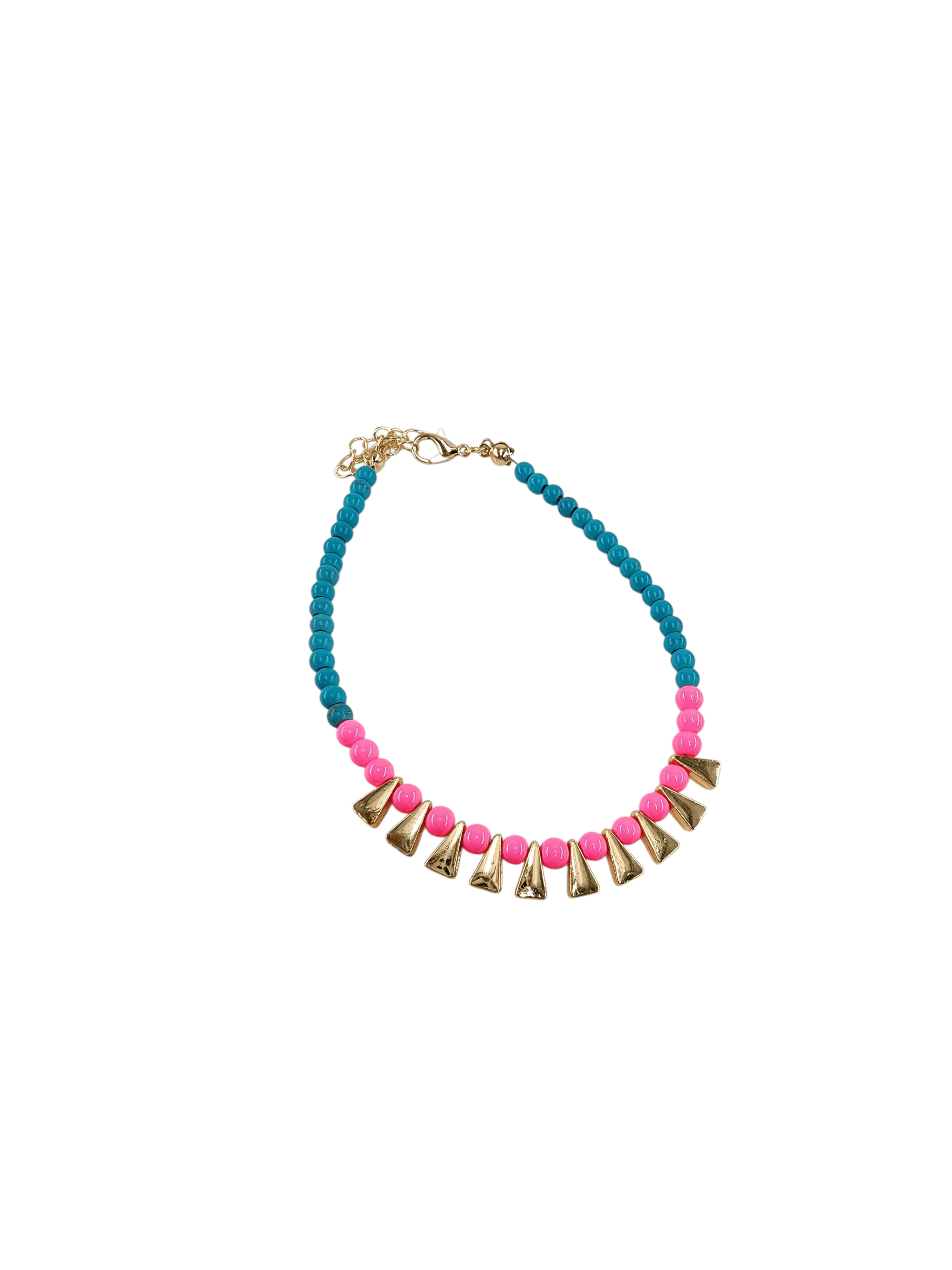 Gold Turkuaz Pembe Boncuklu Halhal