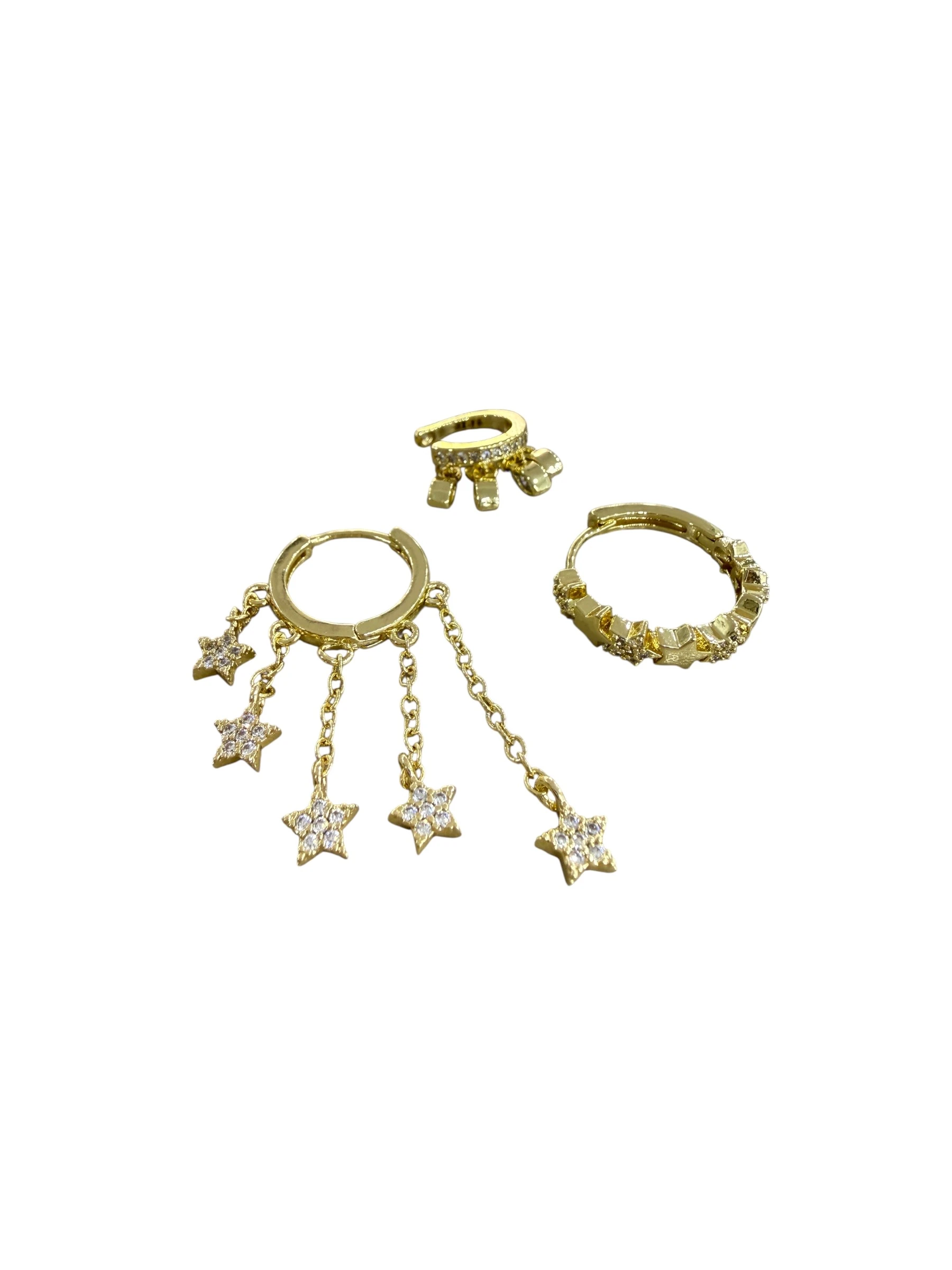 Gold Yıldız Detay Set Küpe 