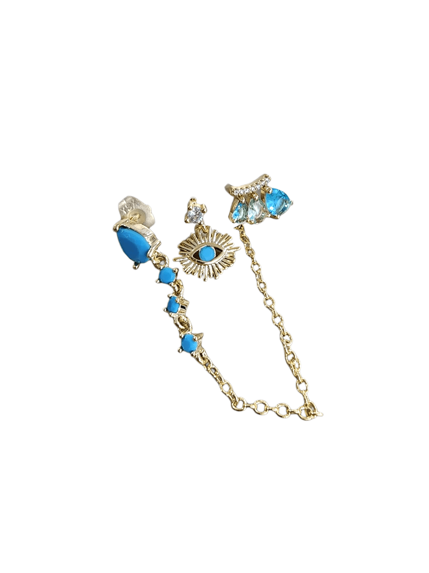 Gold Turkuaz Sallantılı Set Küpe