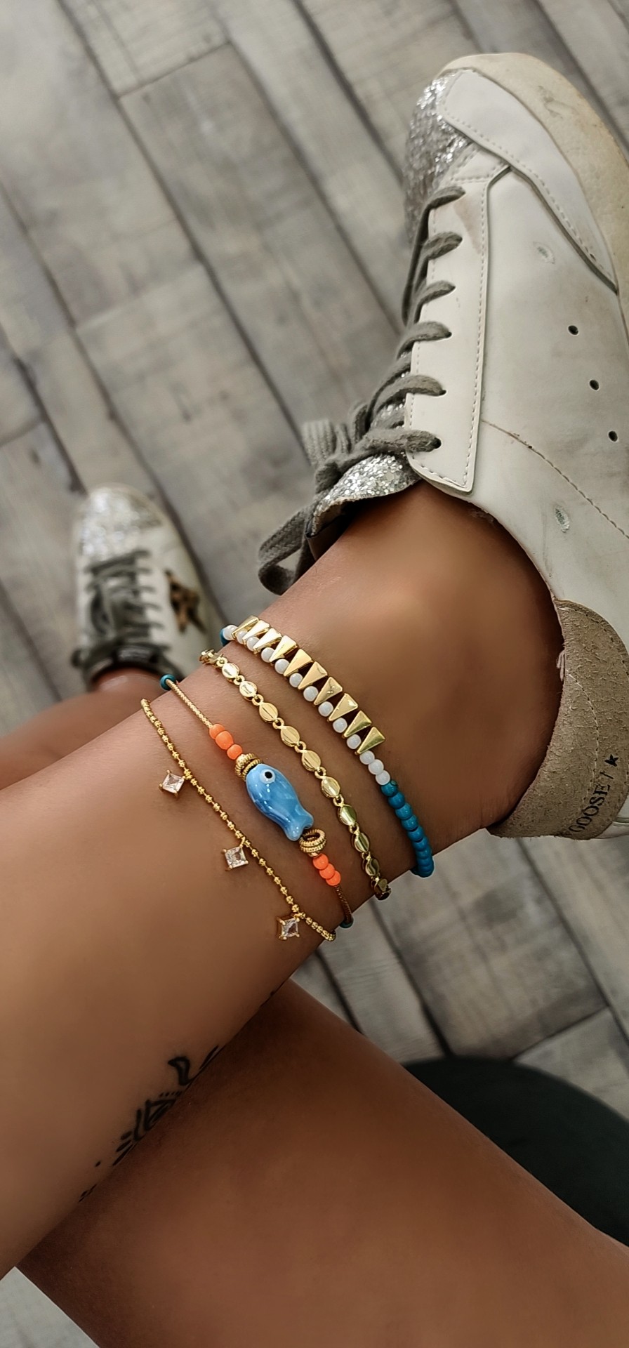 Gold Neon Boncuk Balık Detay Halhal 