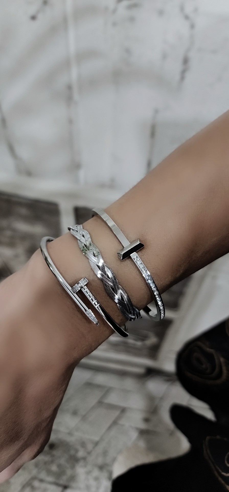 Çelik Silver Taşlı T Bileklik
